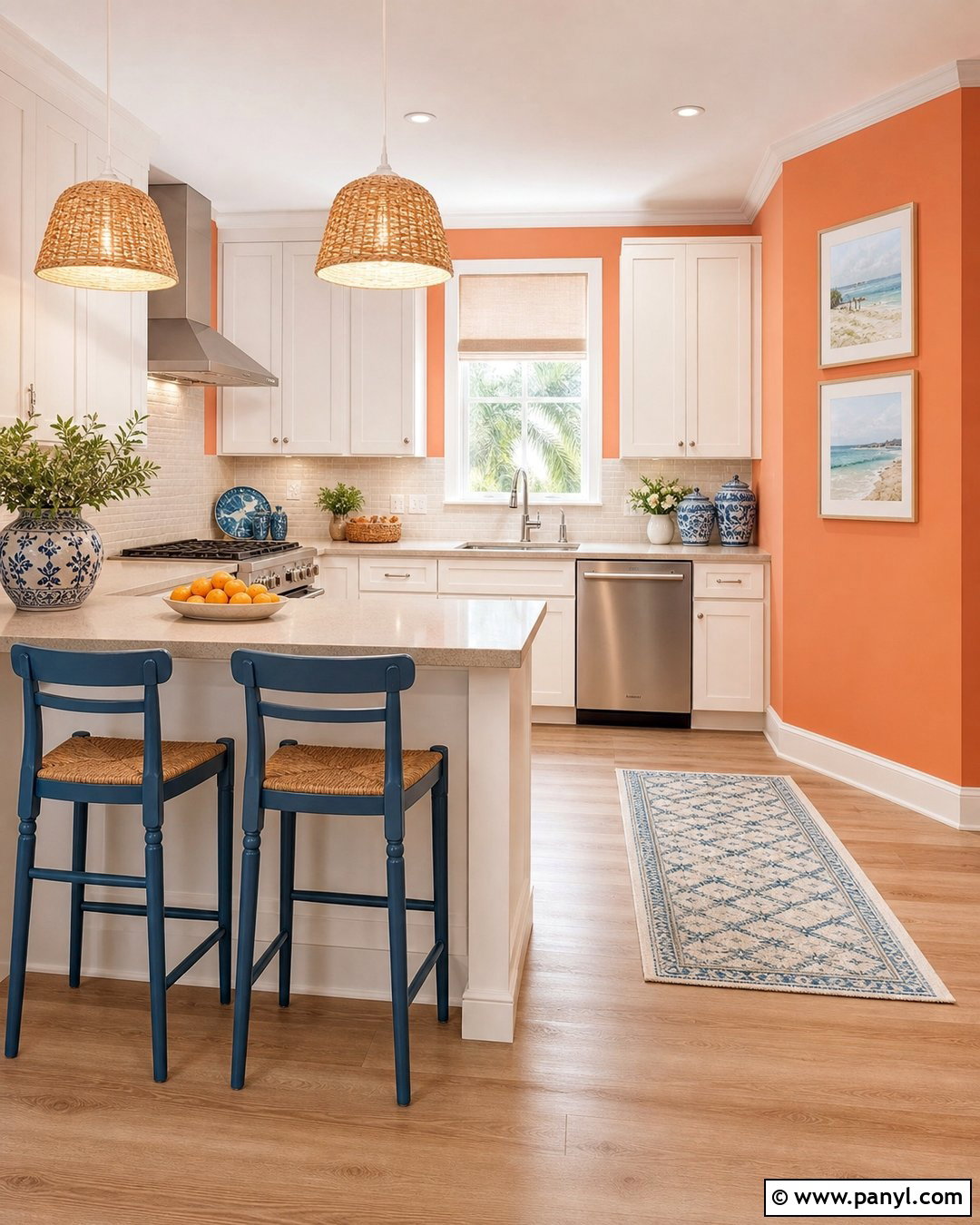 Orange Kitchen Walls With Coastal Blue Decor - 35 orange kitchen walls