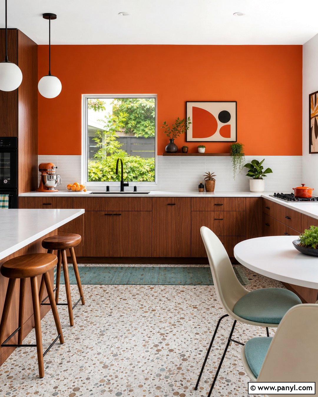 Orange Kitchen Walls With Midcentury Cabinets - 35 orange kitchen walls