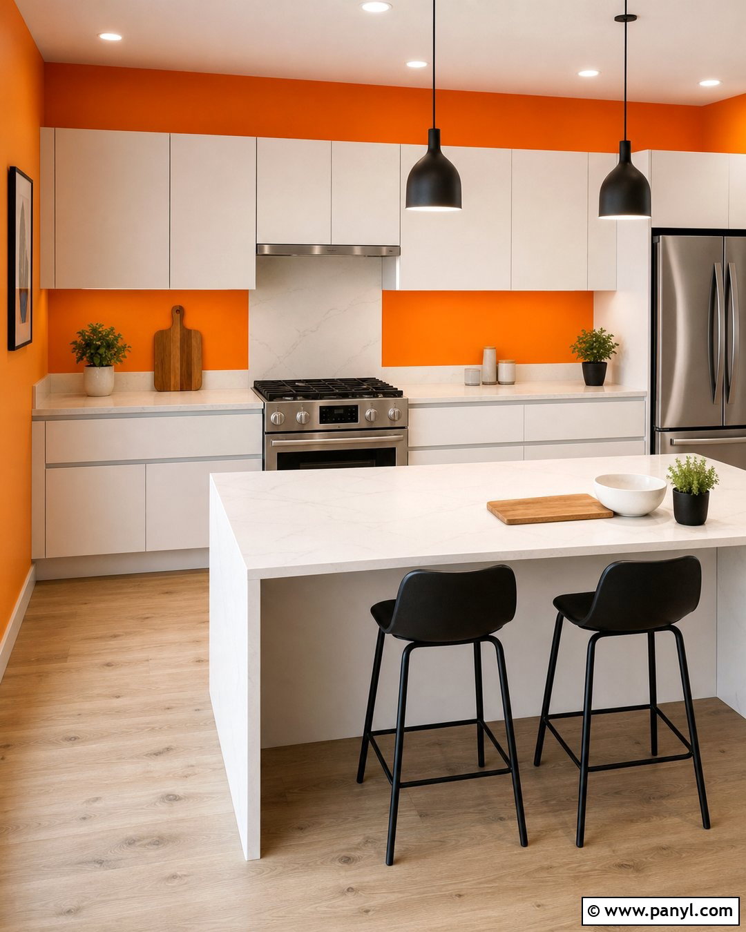 Orange Kitchen Walls With Modern White Cabinets - 35 orange kitchen walls