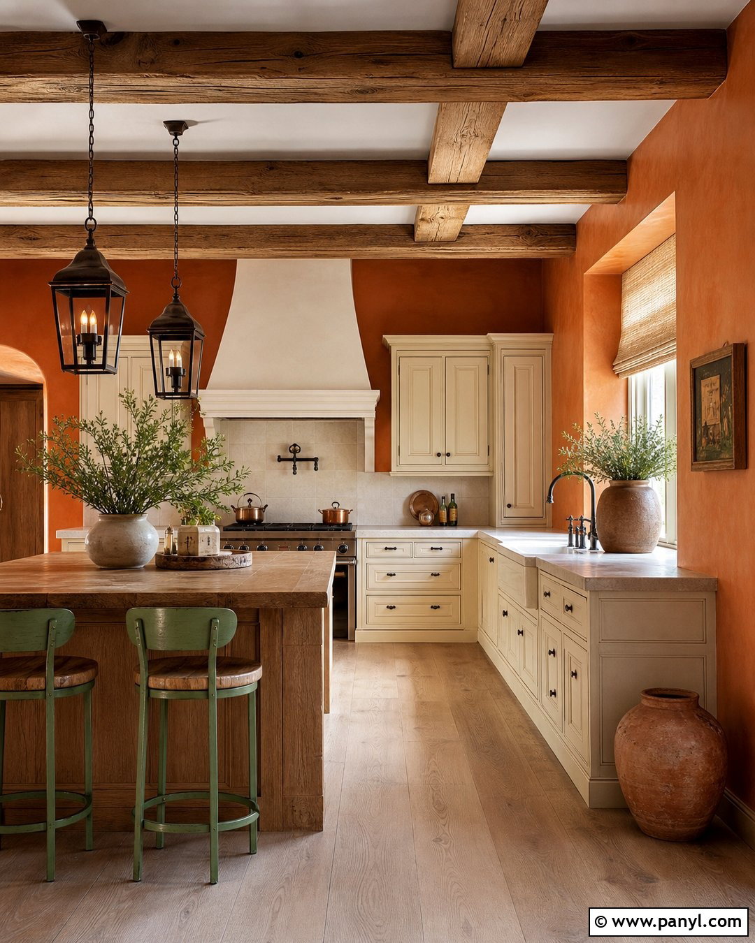 Orange Kitchen Walls With Rustic Wood Beams - 35 orange kitchen walls