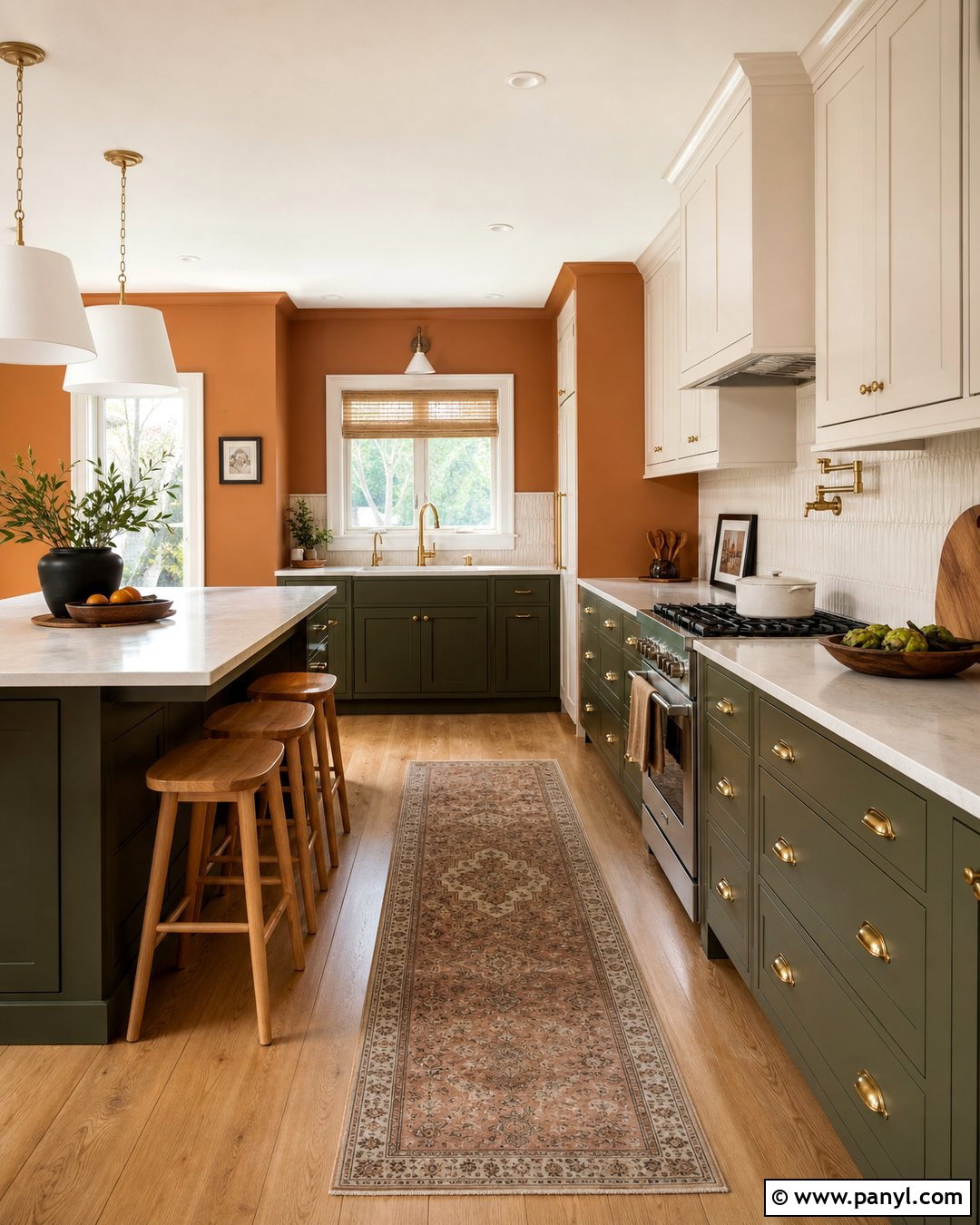Orange Kitchen Walls With Two-Tone Cabinets - 20 Orange Wall Paint Ideas Kitchen Ideas