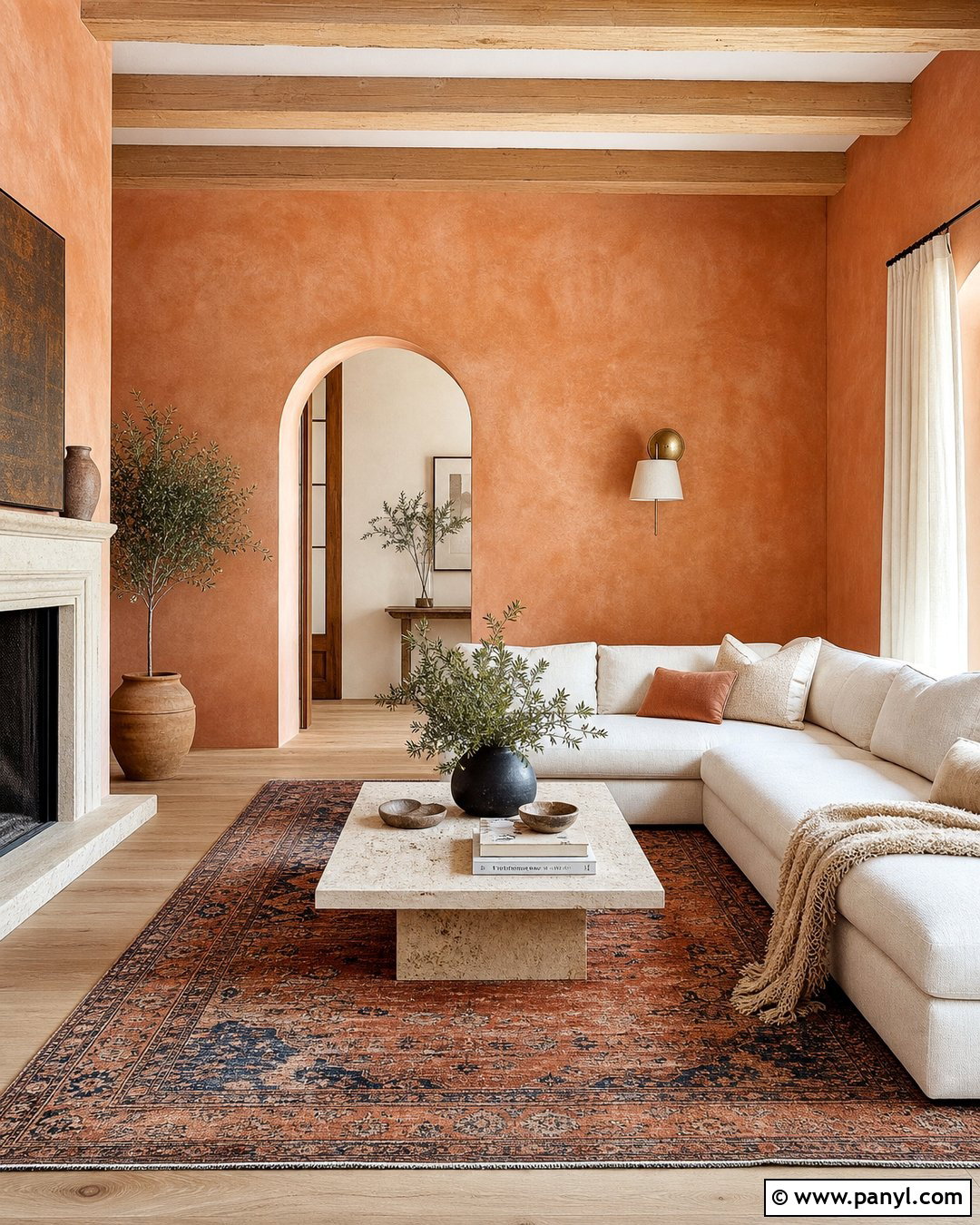 Orange Limewash Living Room - 35 orange wall paint ideas