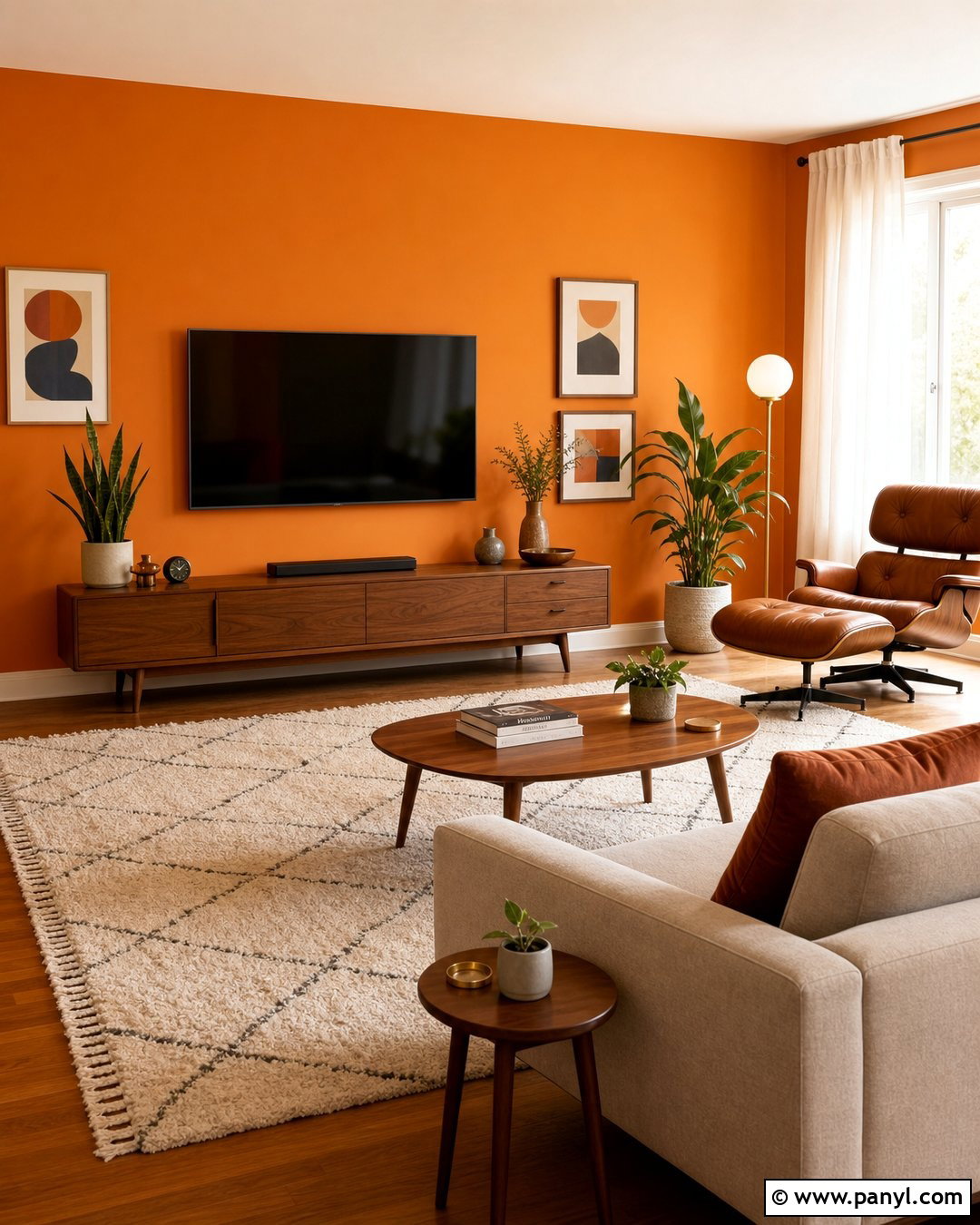 Orange Midcentury Living Room - 35 orange wall paint ideas