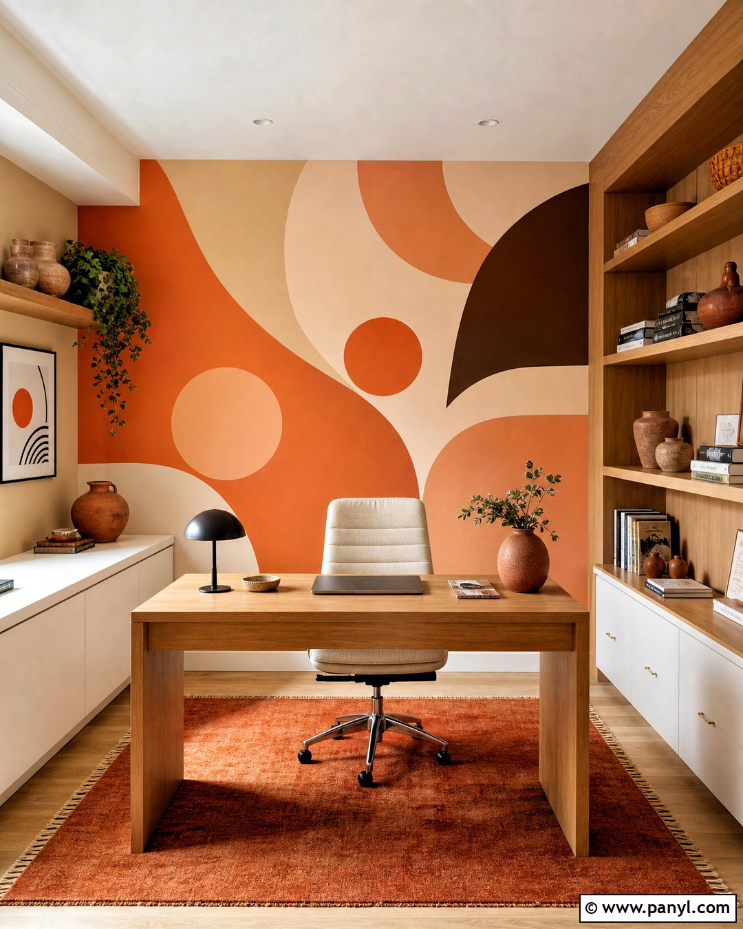Orange Mural Home Office - 20 orange wall decor ideas