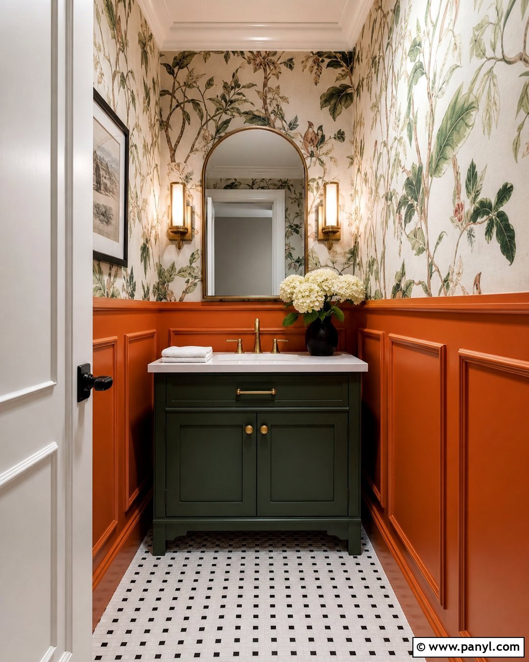 Orange Powder Room With Floral Wallpaper - 20 Colorful Bathroom With Orange Walls