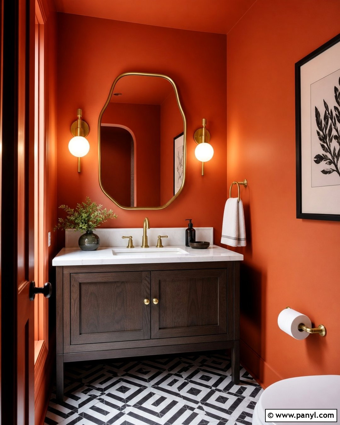 Orange Powder Room - 35 orange wall paint ideas