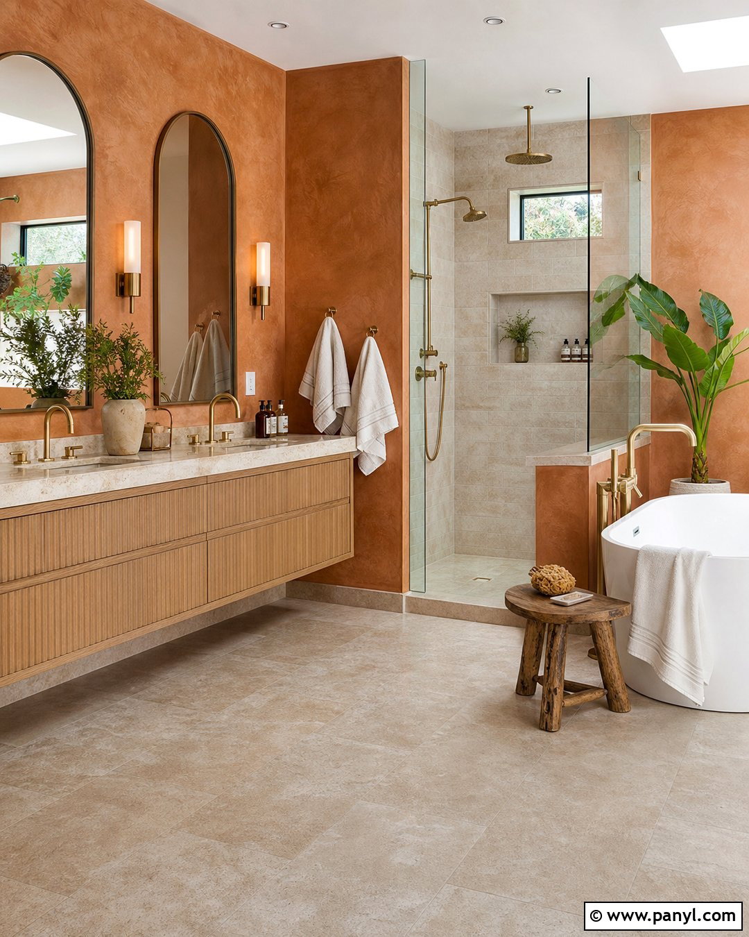 Orange Spa Bathroom With Natural Stone - 20 Colorful Bathroom With Orange Walls