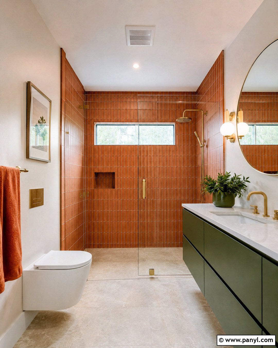 Orange Tile and Green Vanity Bathroom - 20 orange and green bathroom ideas