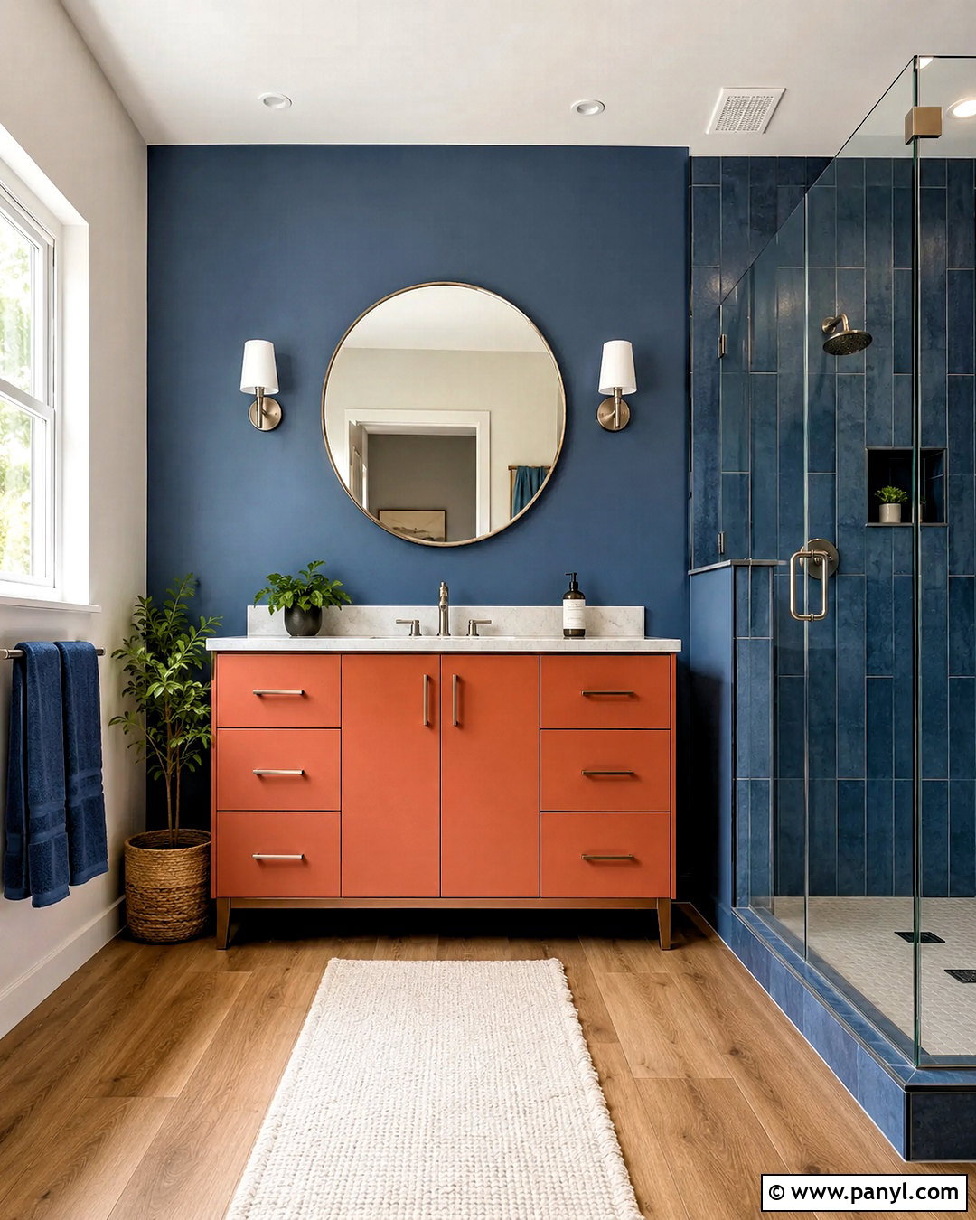 Orange Vanity And Blue Wall Bathroom - 20 blue and orange bathroom ideas