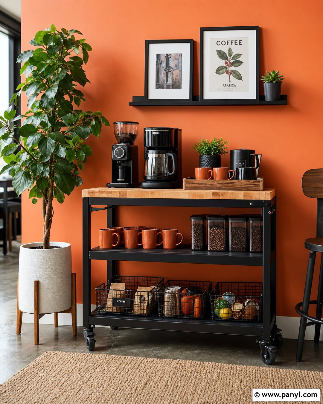 Orange Wall Coffee Cart Setup - 20 Orange Wall Coffee Setup Ideas
