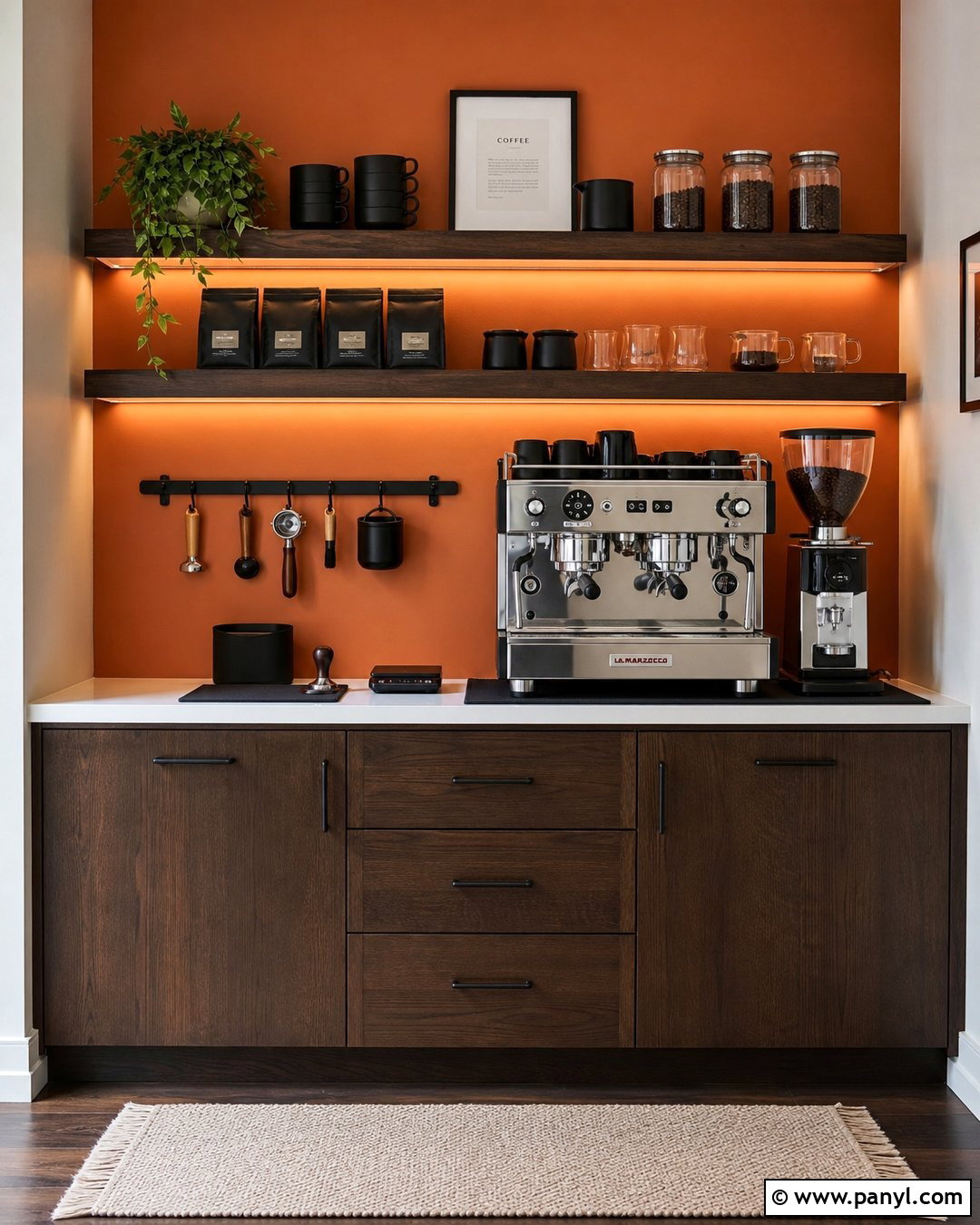 Orange Wall Espresso Bar - 20 Orange Wall Coffee Setup Ideas