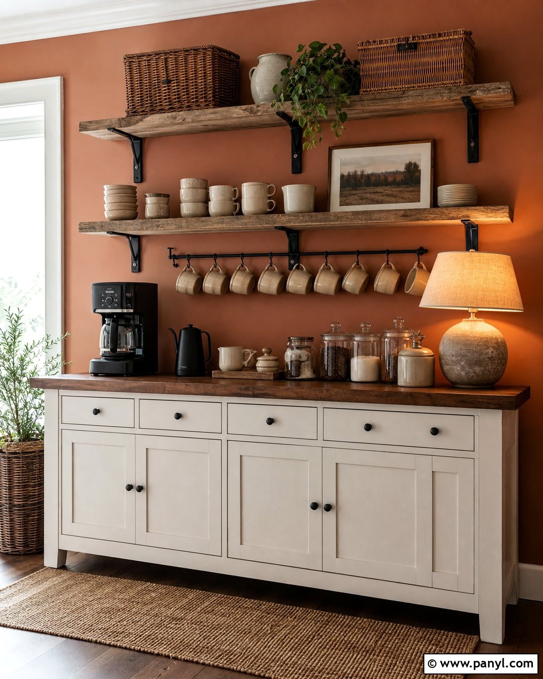 Orange Wall Farmhouse Coffee Bar - 20 Orange Wall Coffee Setup Ideas