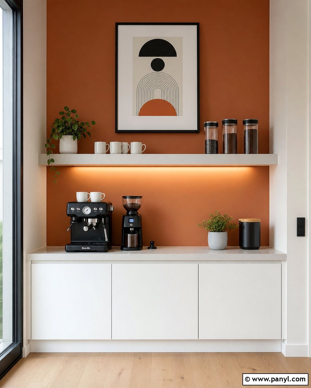 Orange Wall Minimalist Coffee Setup - 20 Orange Wall Coffee Setup Ideas