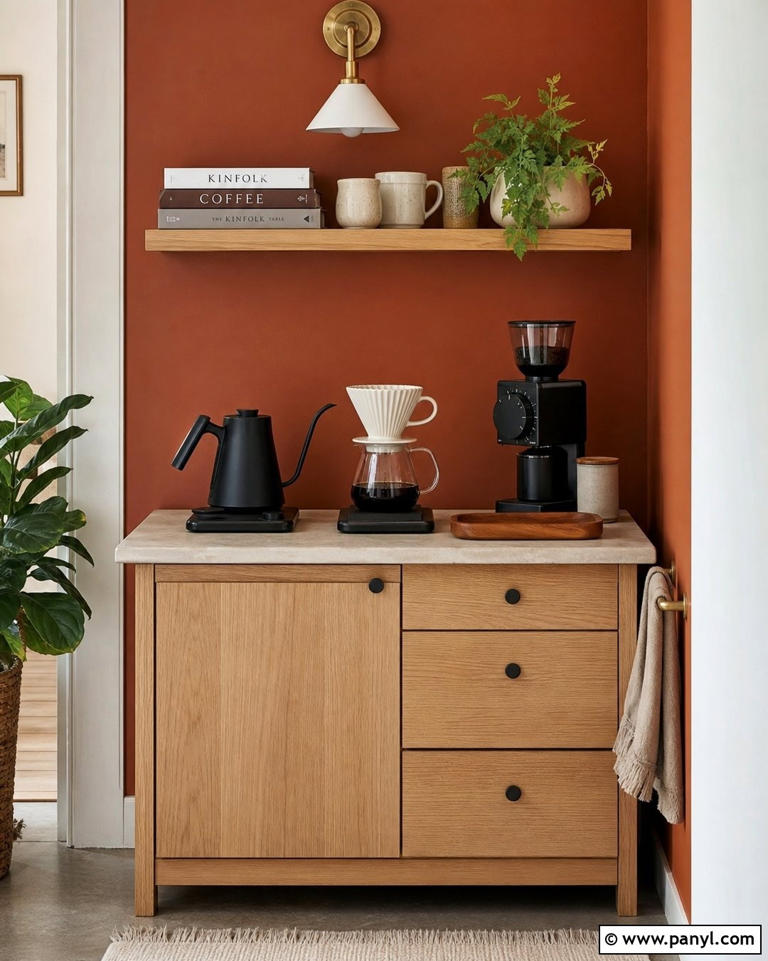 Orange Wall Pour Over Coffee Station - 20 Orange Wall Coffee Setup Ideas