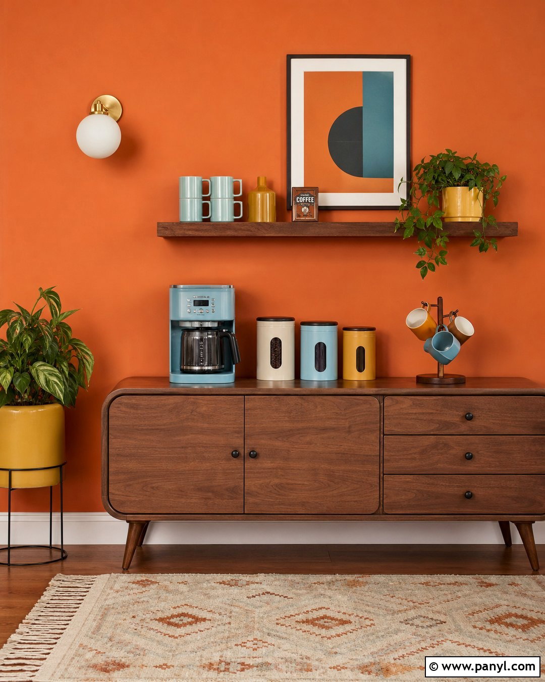 Orange Wall Retro Coffee Setup - 20 Orange Wall Coffee Setup Ideas
