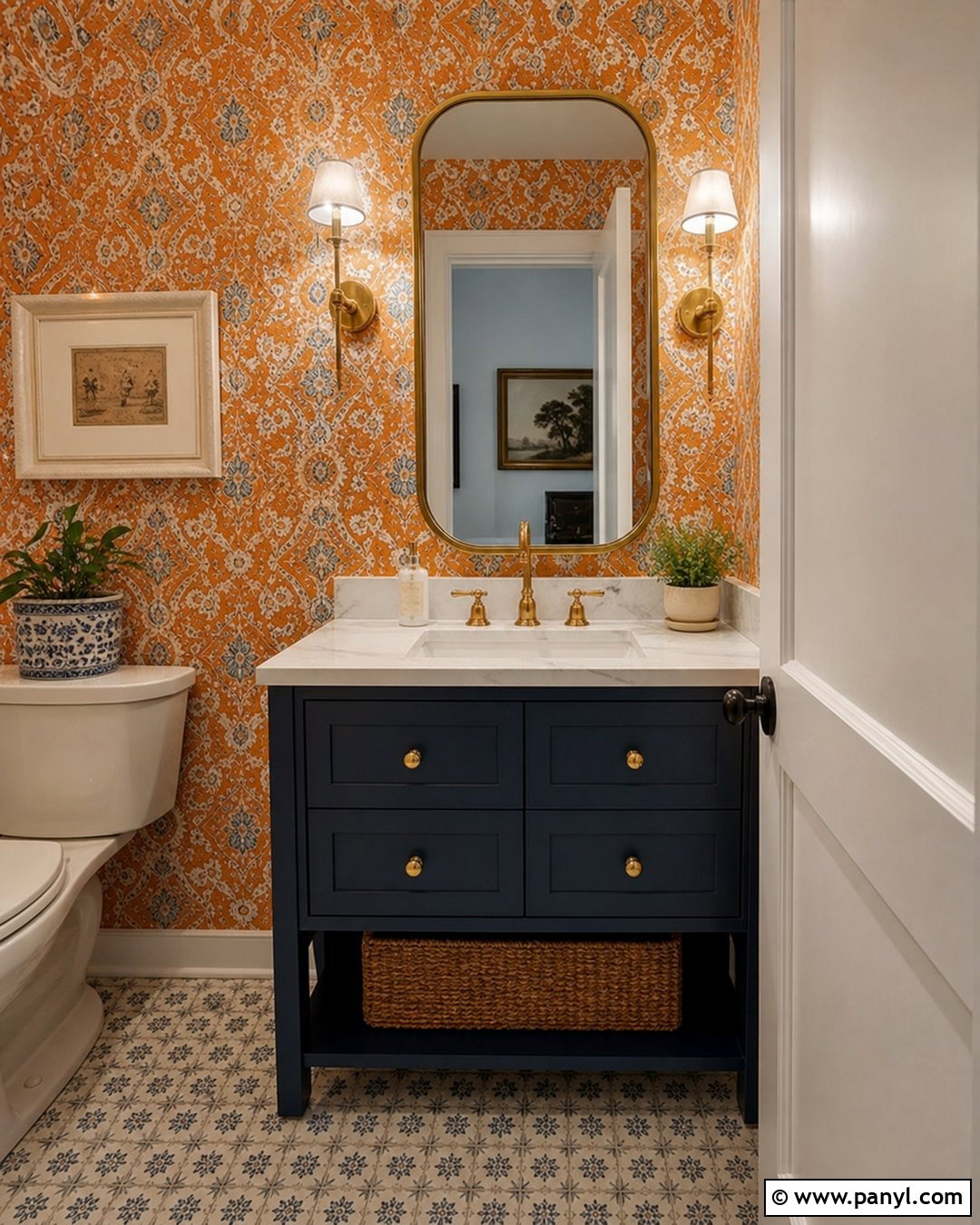 Orange Wallpaper Powder Room Accent Wall - 30 orange accent walls