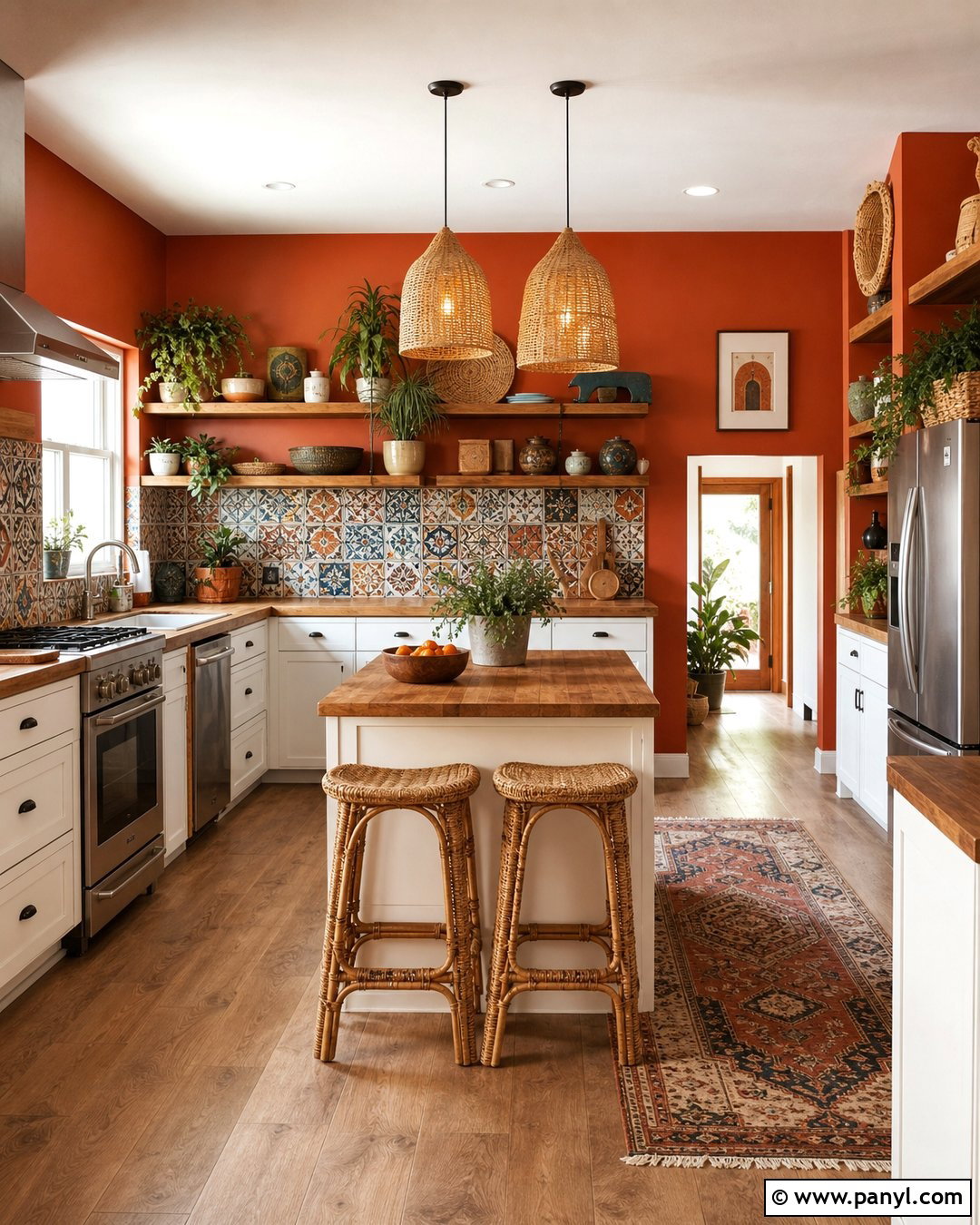 Orange Walls In Boho Kitchen - 20 Colorful Kitchen With Orange Walls