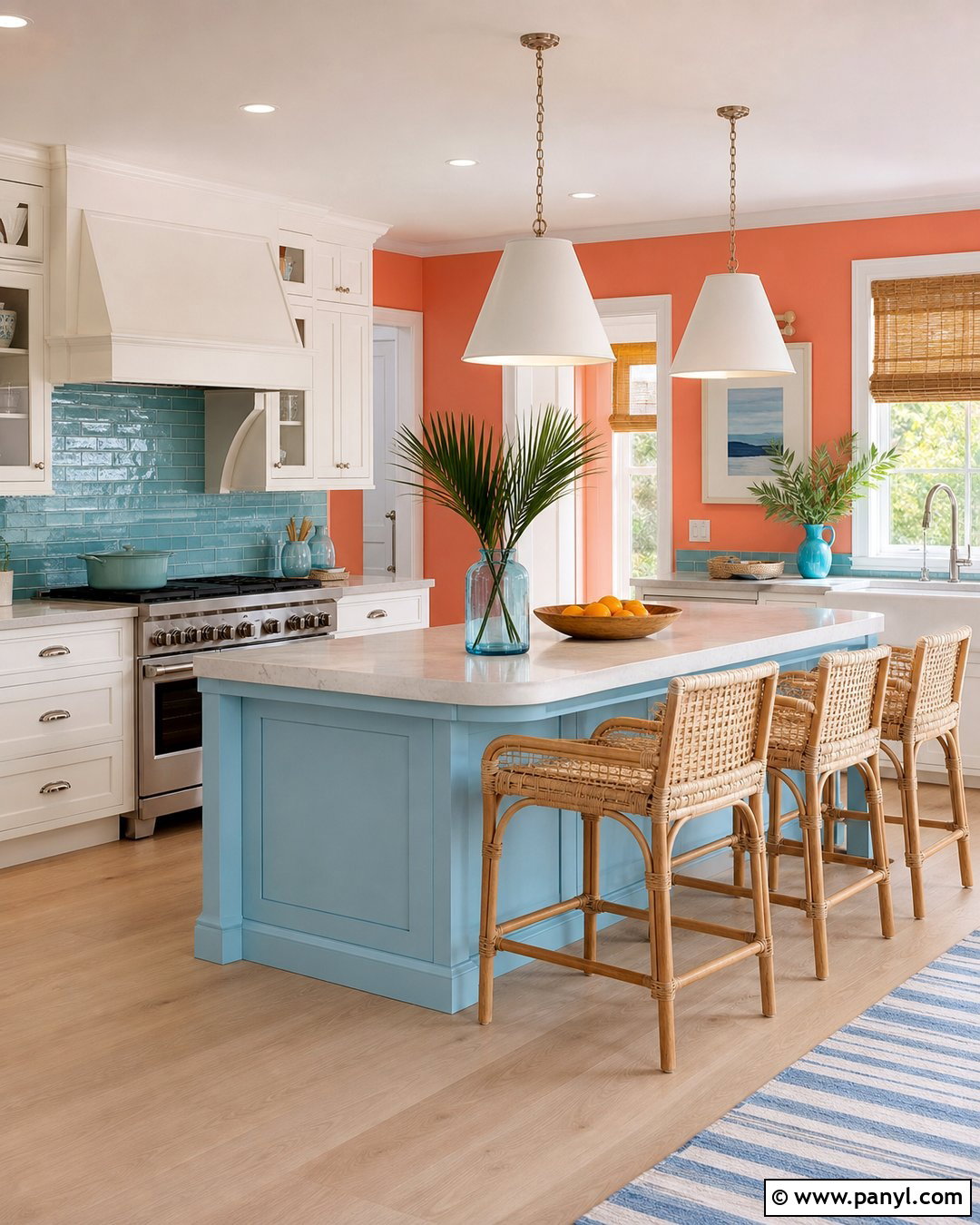Orange Walls In Coastal Kitchen - 20 Colorful Kitchen With Orange Walls
