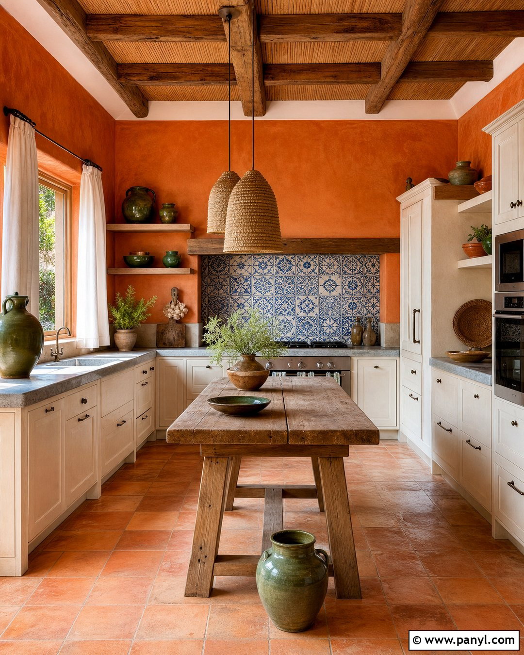 Orange Walls In Mediterranean Kitchen - 20 Colorful Kitchen With Orange Walls