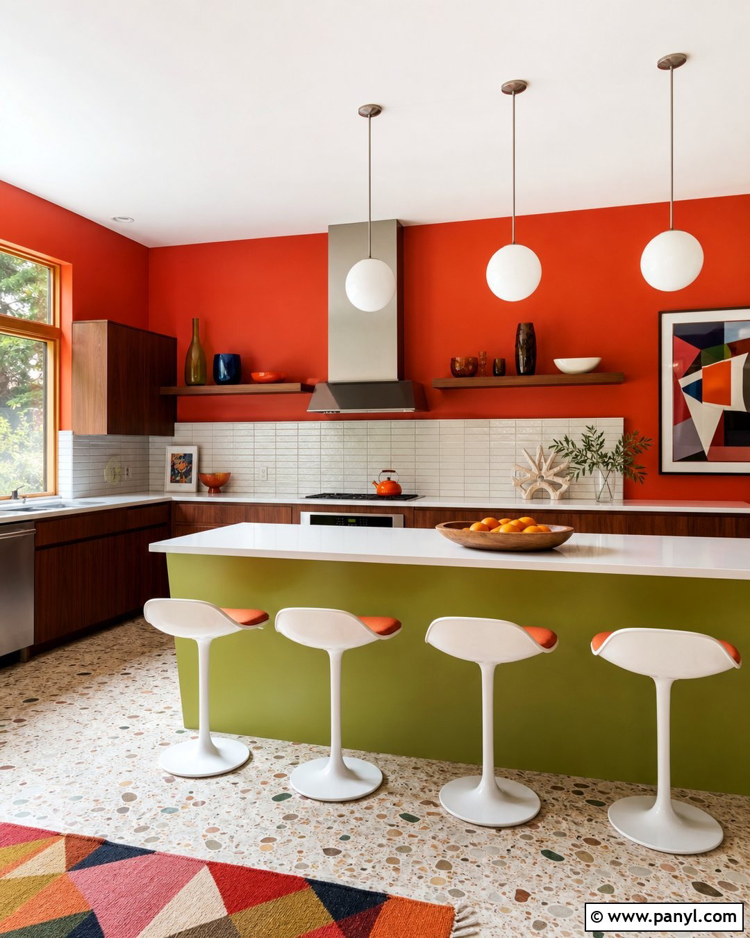 Orange Walls In Midcentury Modern Kitchen - 20 Colorful Kitchen With Orange Walls