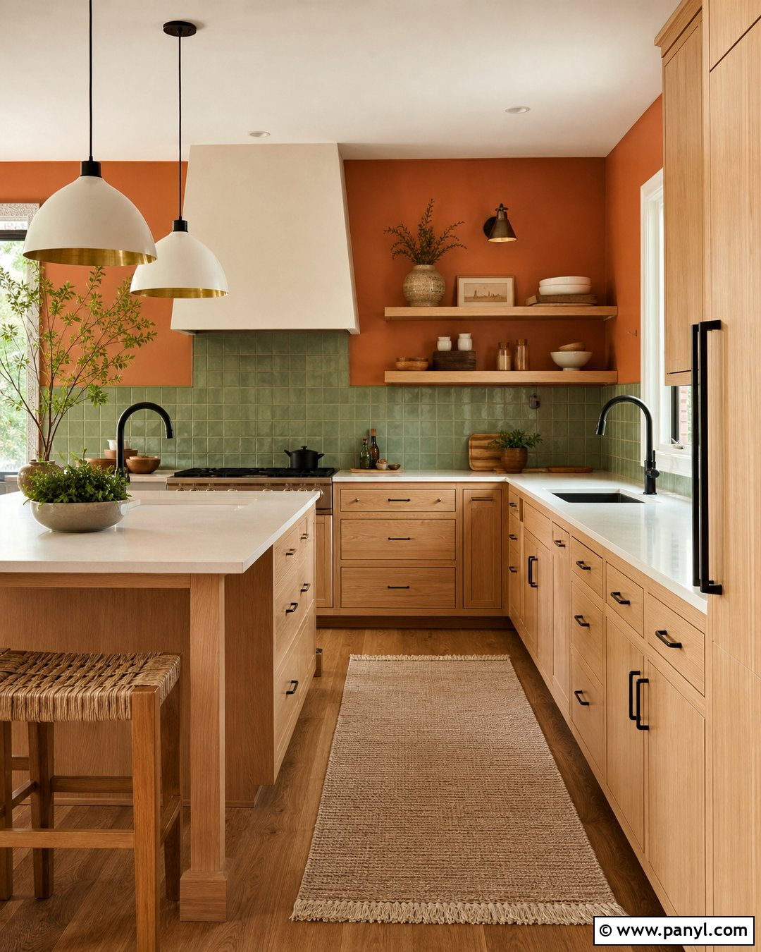 Orange Walls With Natural Wood Cabinets - 20 Colorful Kitchen With Orange Walls