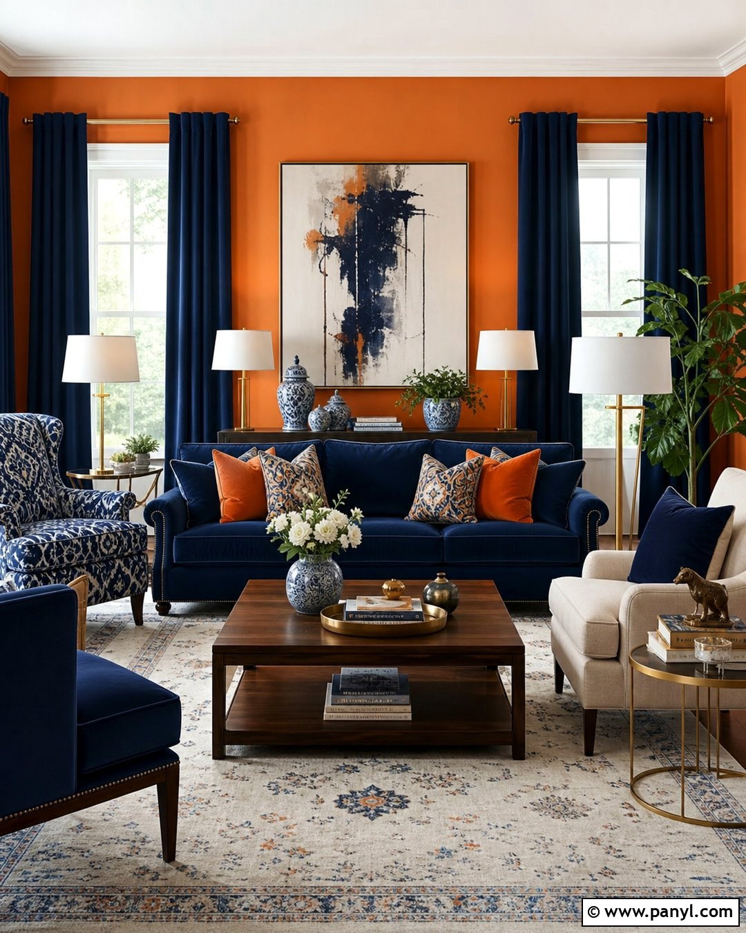 Orange Walls With Navy Blue Decor - 20 How To Decorate With Orange Walls