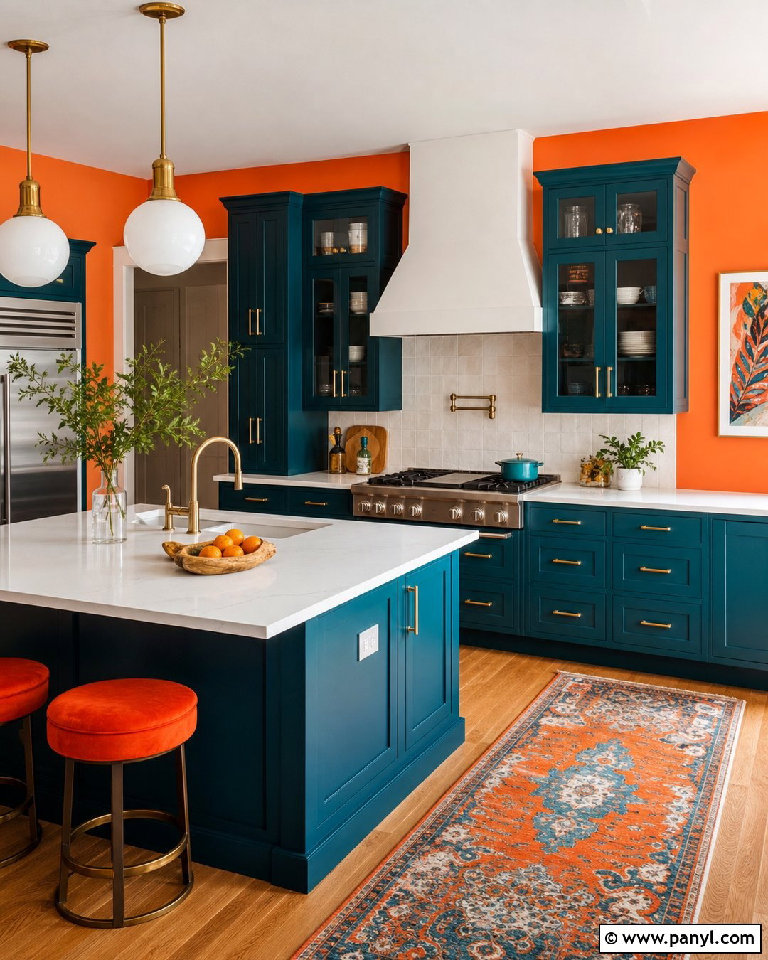 Orange Walls With Teal Cabinets - 20 Colorful Kitchen With Orange Walls