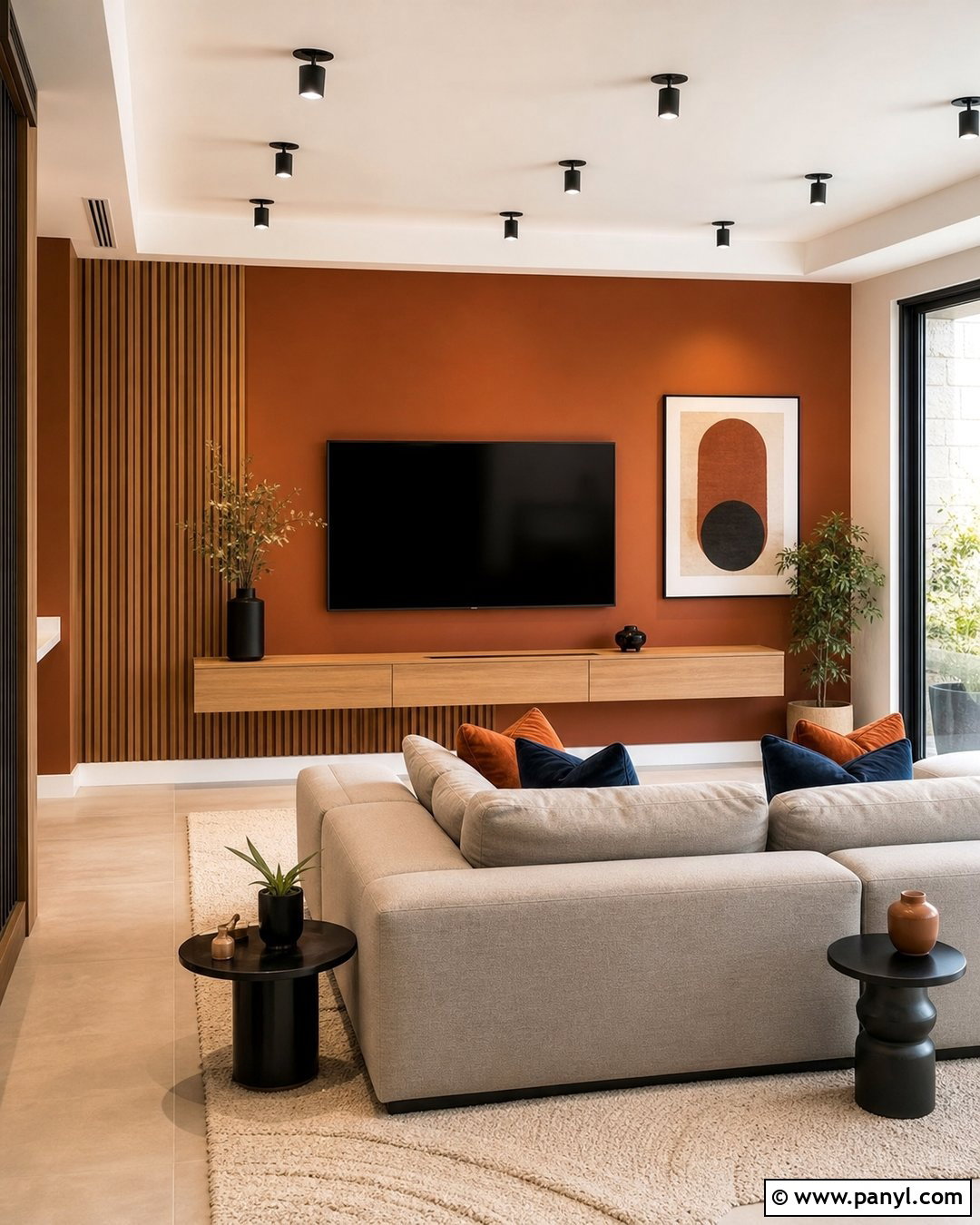 Orange Wood Slat Media Wall - 30 orange accent walls