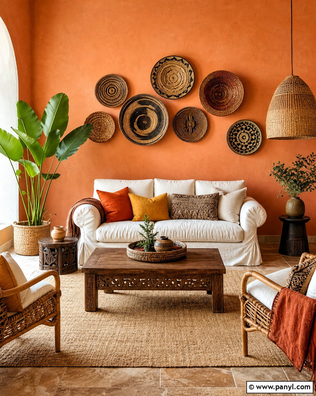 Orange Woven Basket Wall - 20 orange wall decor ideas