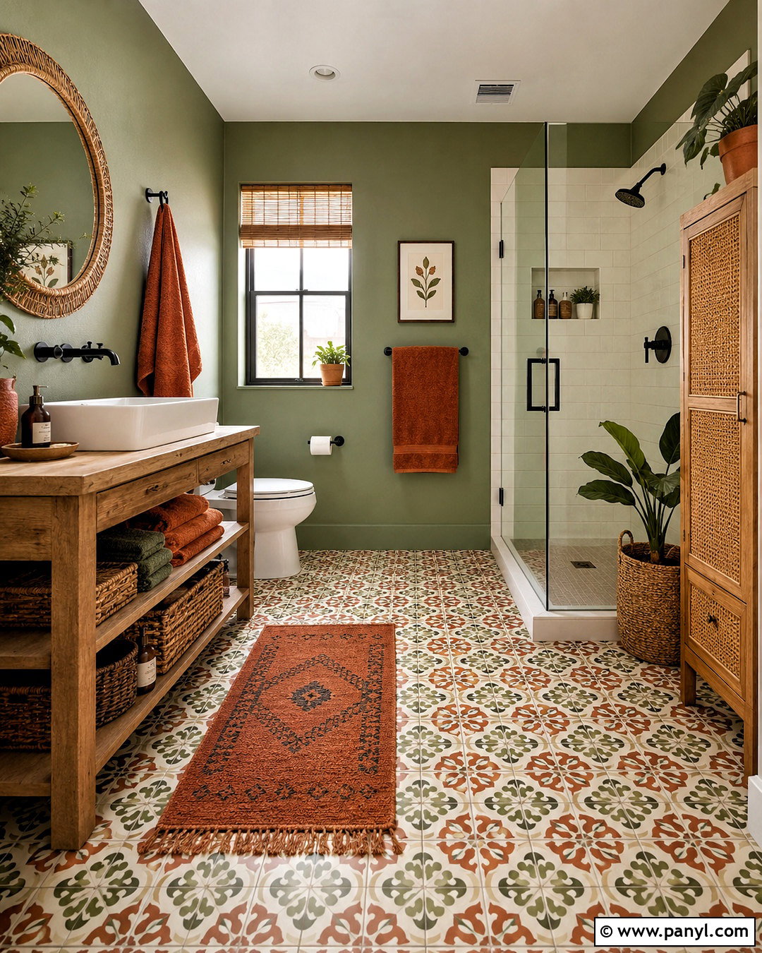 Orange and Green Boho Bathroom - 20 orange and green bathroom ideas
