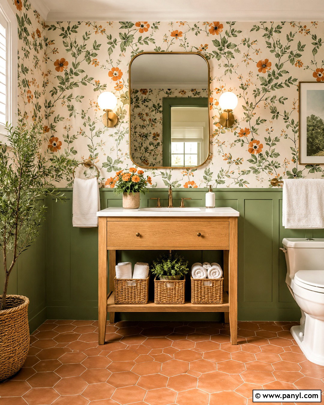 Orange and Green Botanical Bathroom - 20 orange and green bathroom ideas