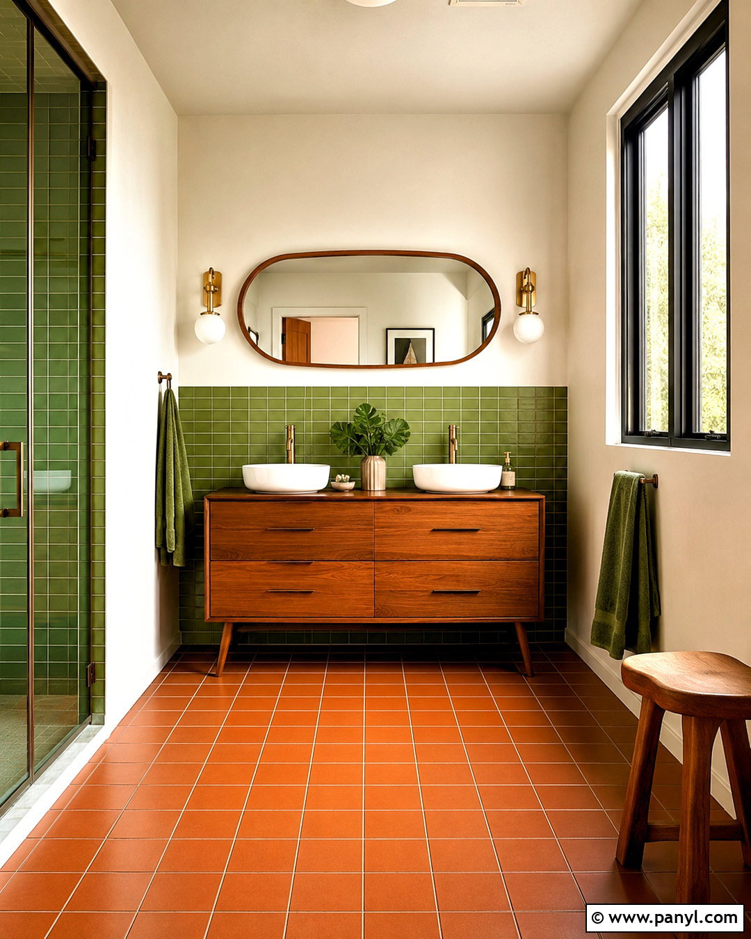 Orange and Green Midcentury Bathroom - 20 orange and green bathroom ideas