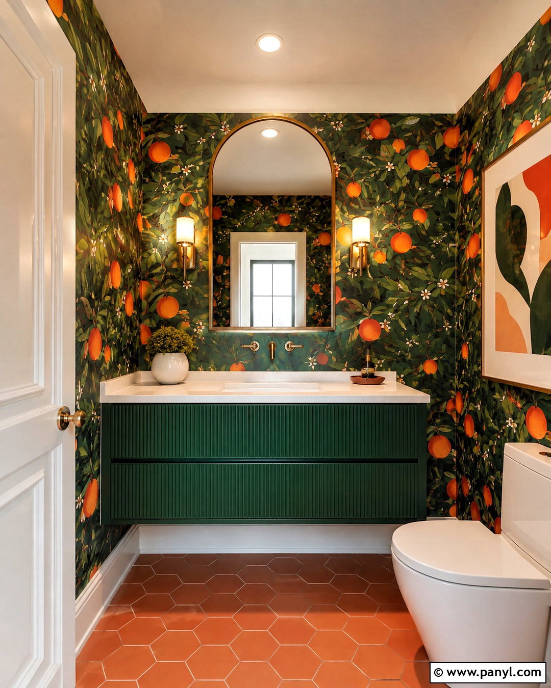 Orange and Green Powder Room - 20 orange and green bathroom ideas