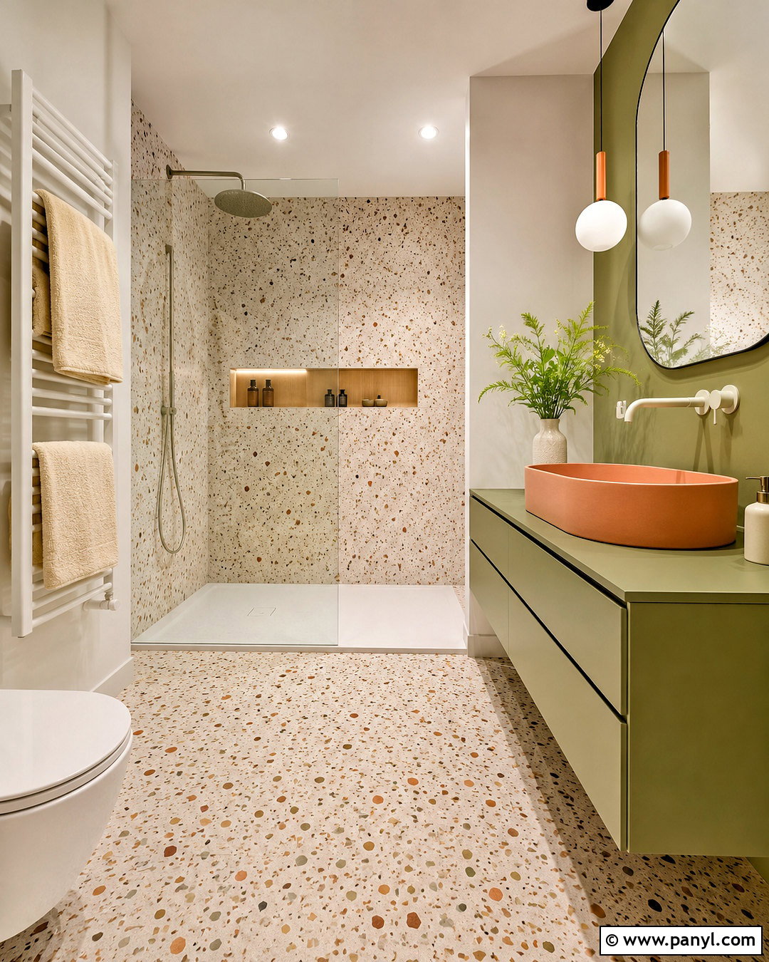 Orange and Green Terrazzo Bathroom - 20 orange and green bathroom ideas