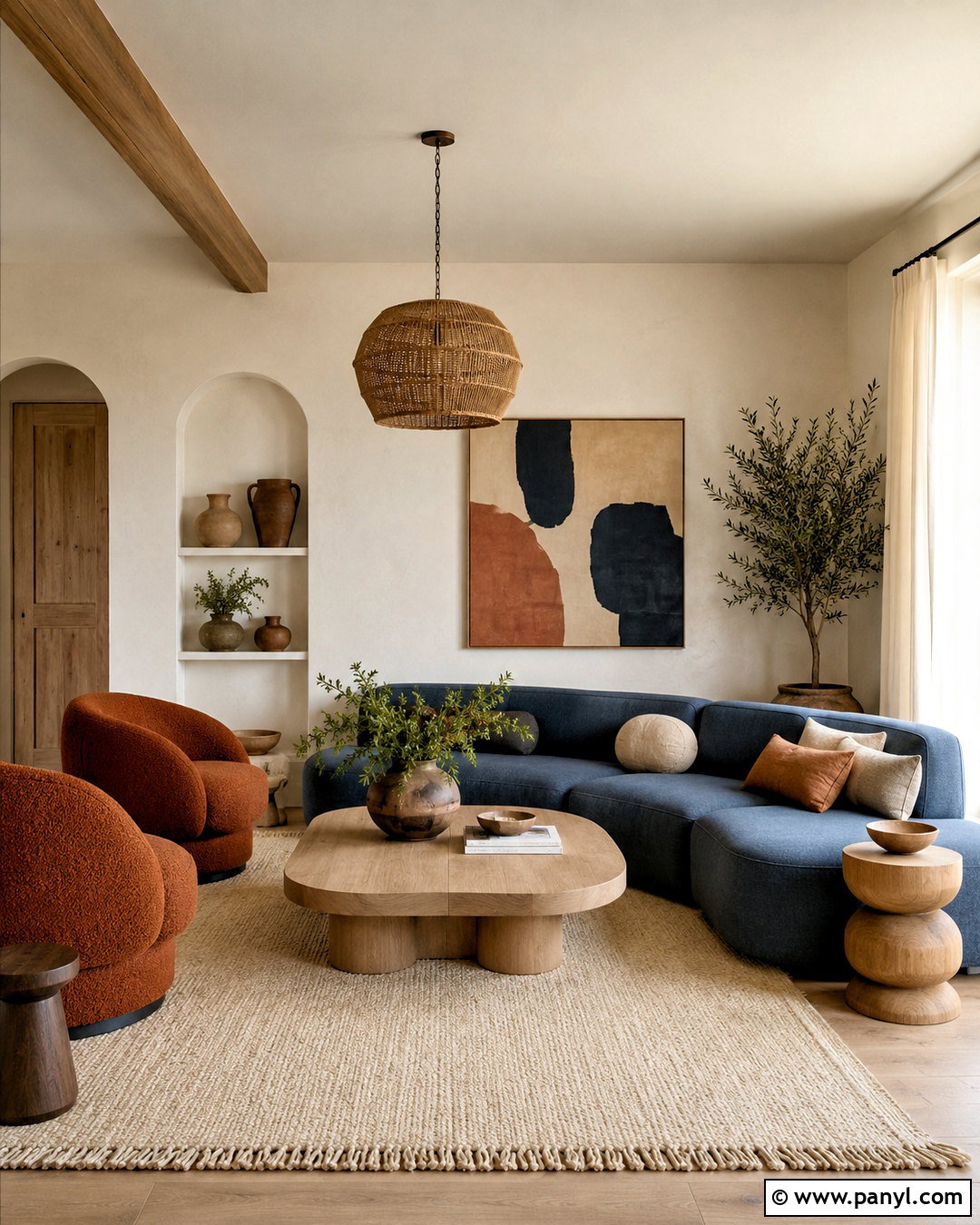 Organic Modern Blue and Terracotta Living Room - 20 blue and terracotta living room ideas