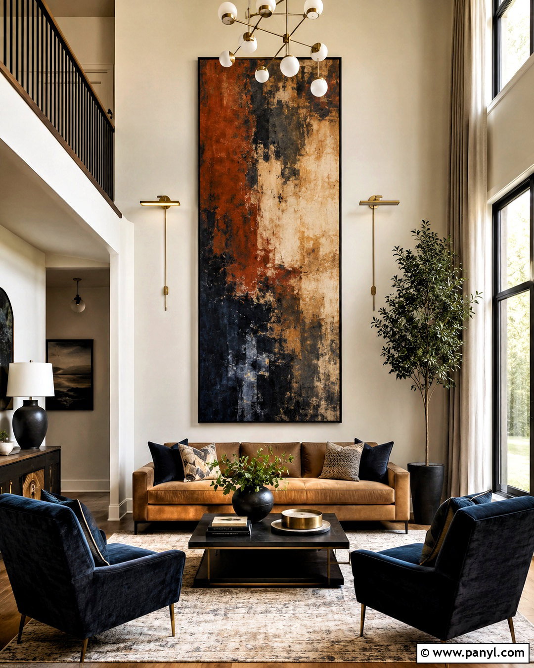 Oversized Art Accent Wall - 35 tall accent wall high ceilings
