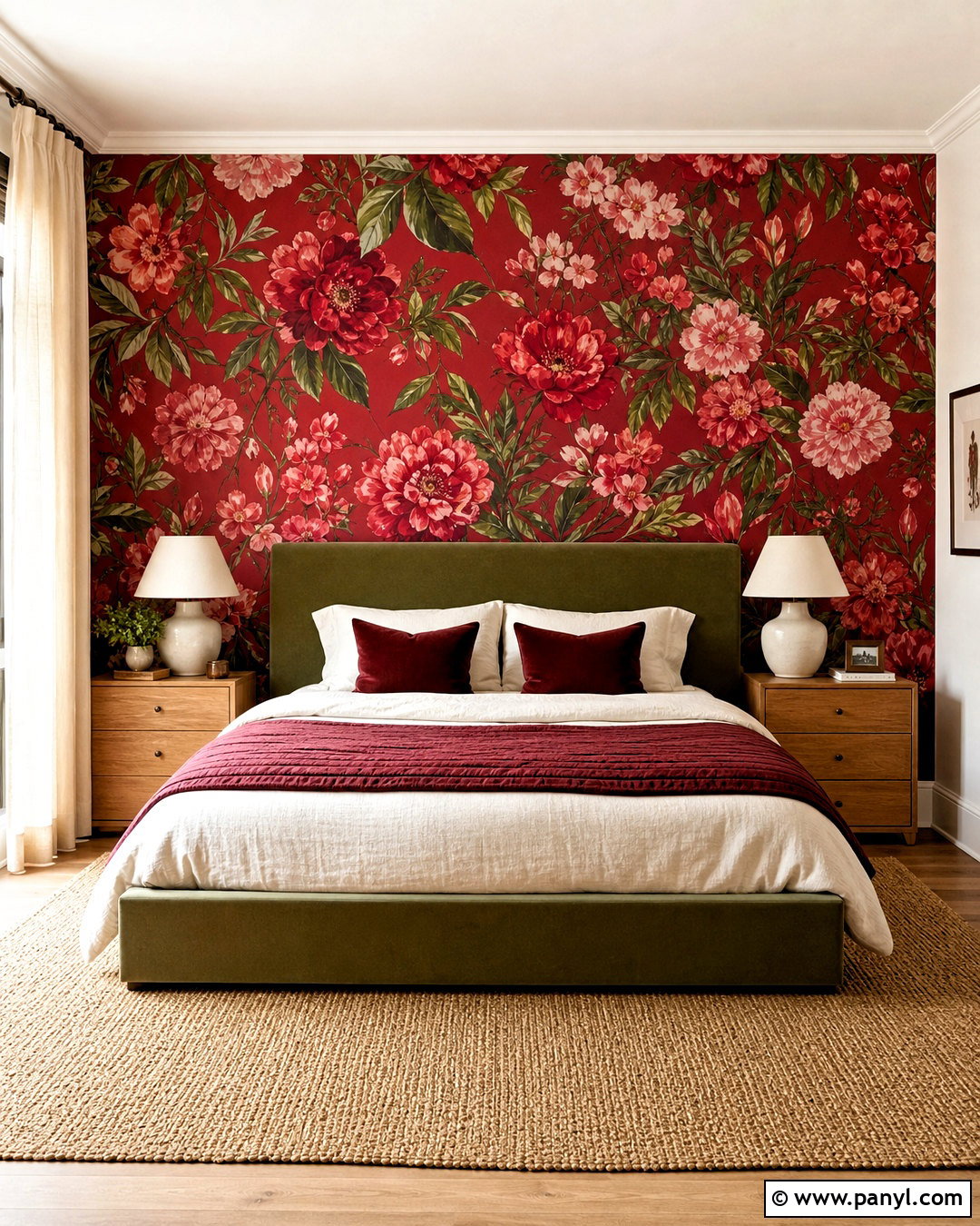 Oversized Floral Red Wallpaper Bedroom - 20 funky red wallpaper ideas
