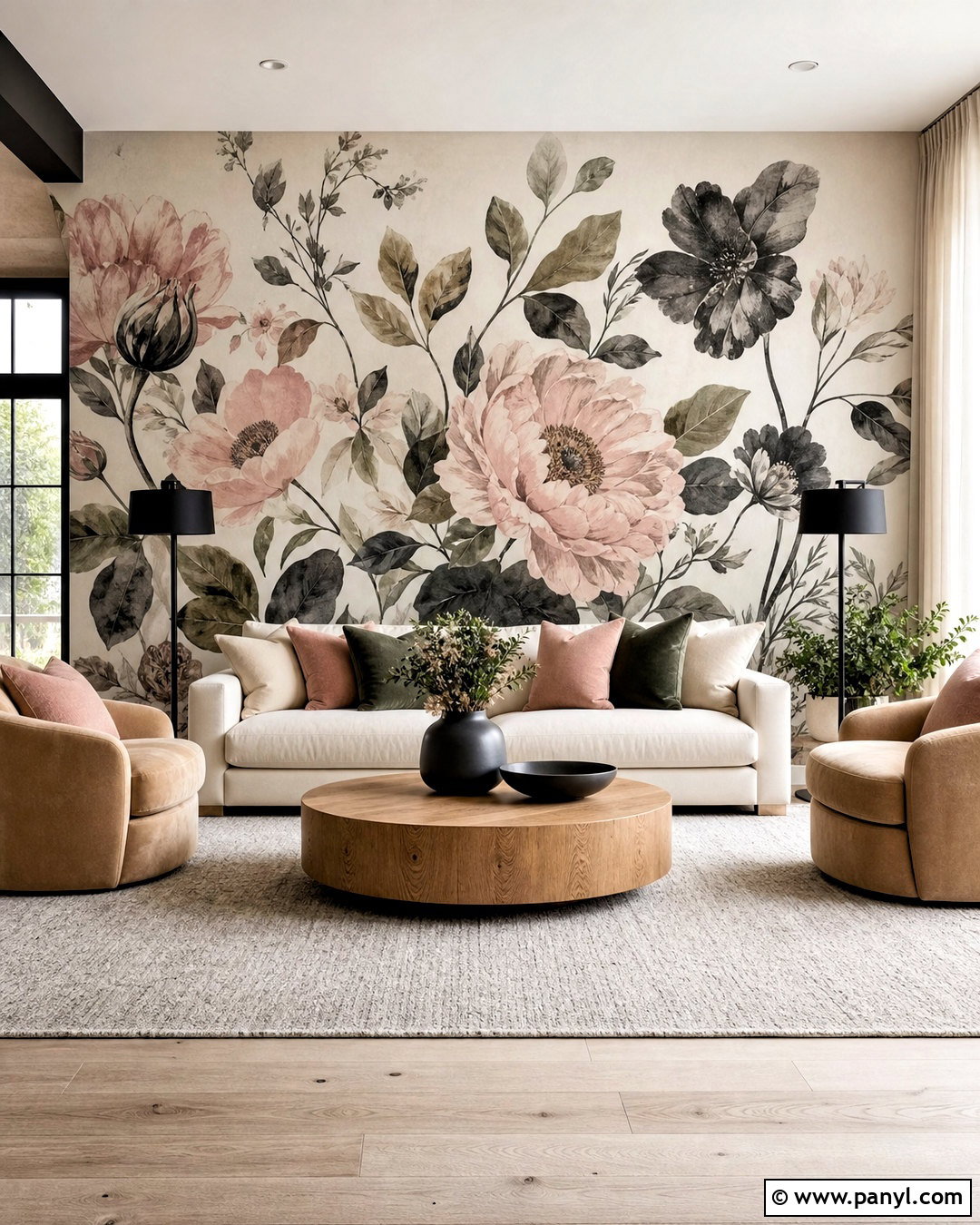 Oversized Floral Wallpaper Mural - 20 floral wallpaper living room ideas