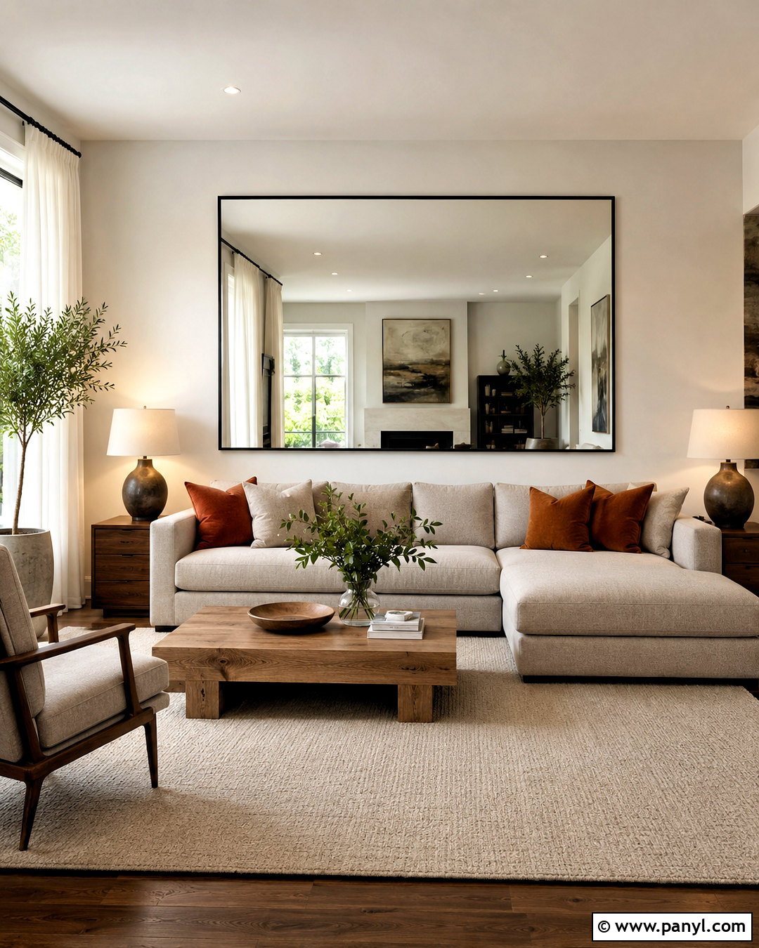 Oversized Mirror Behind Living Room Sofa - 20 mirror wall decor ideas