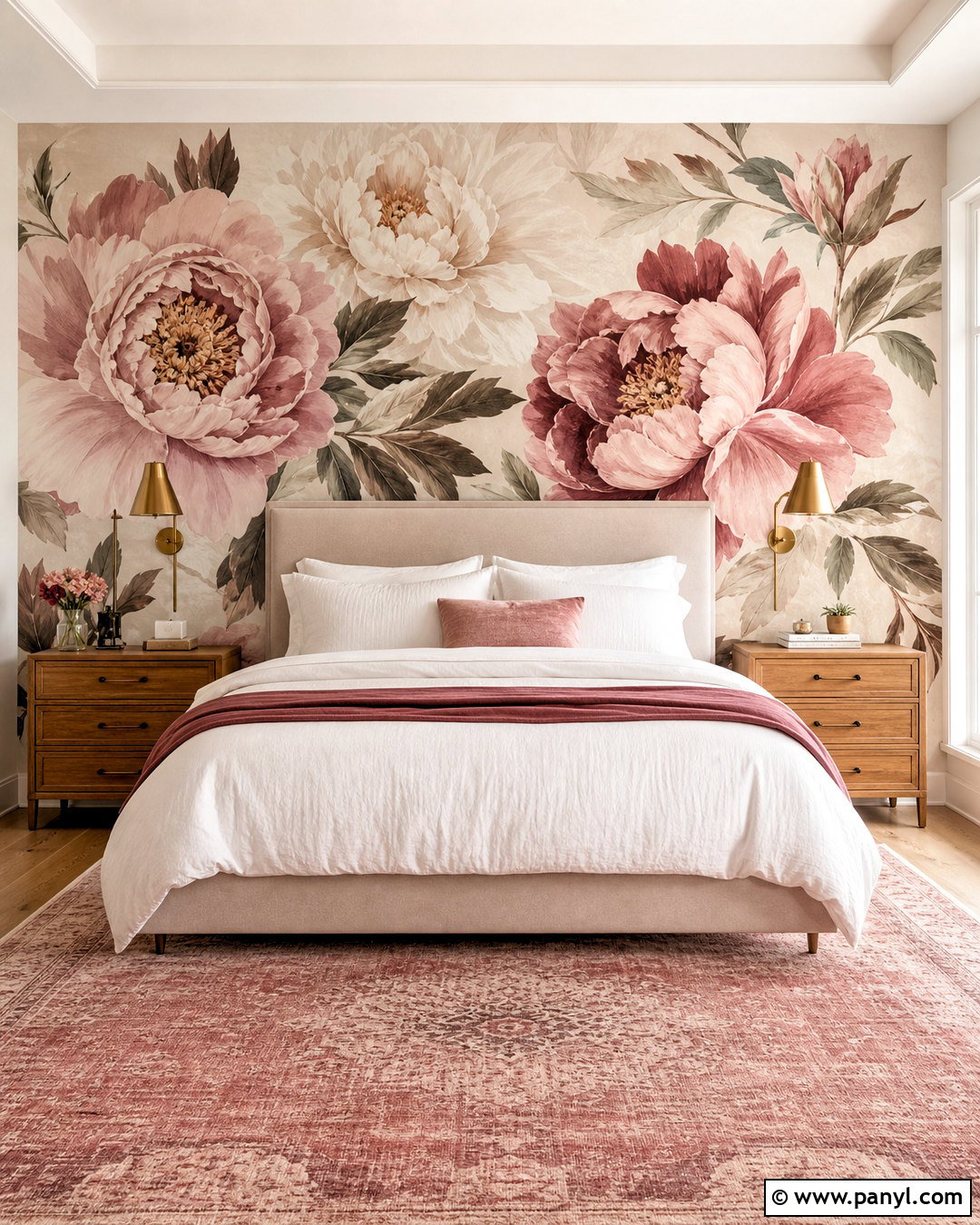 Oversized Peony Floral Wall Painting - 20 floral wall painting ideas