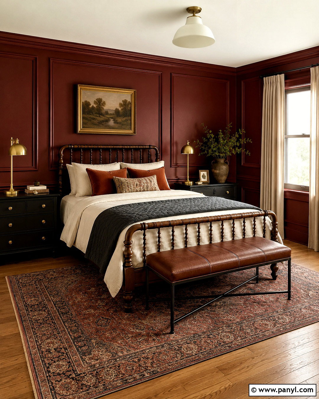 Oxblood Paneled Red Bedroom - 20 moody red bedroom ideas