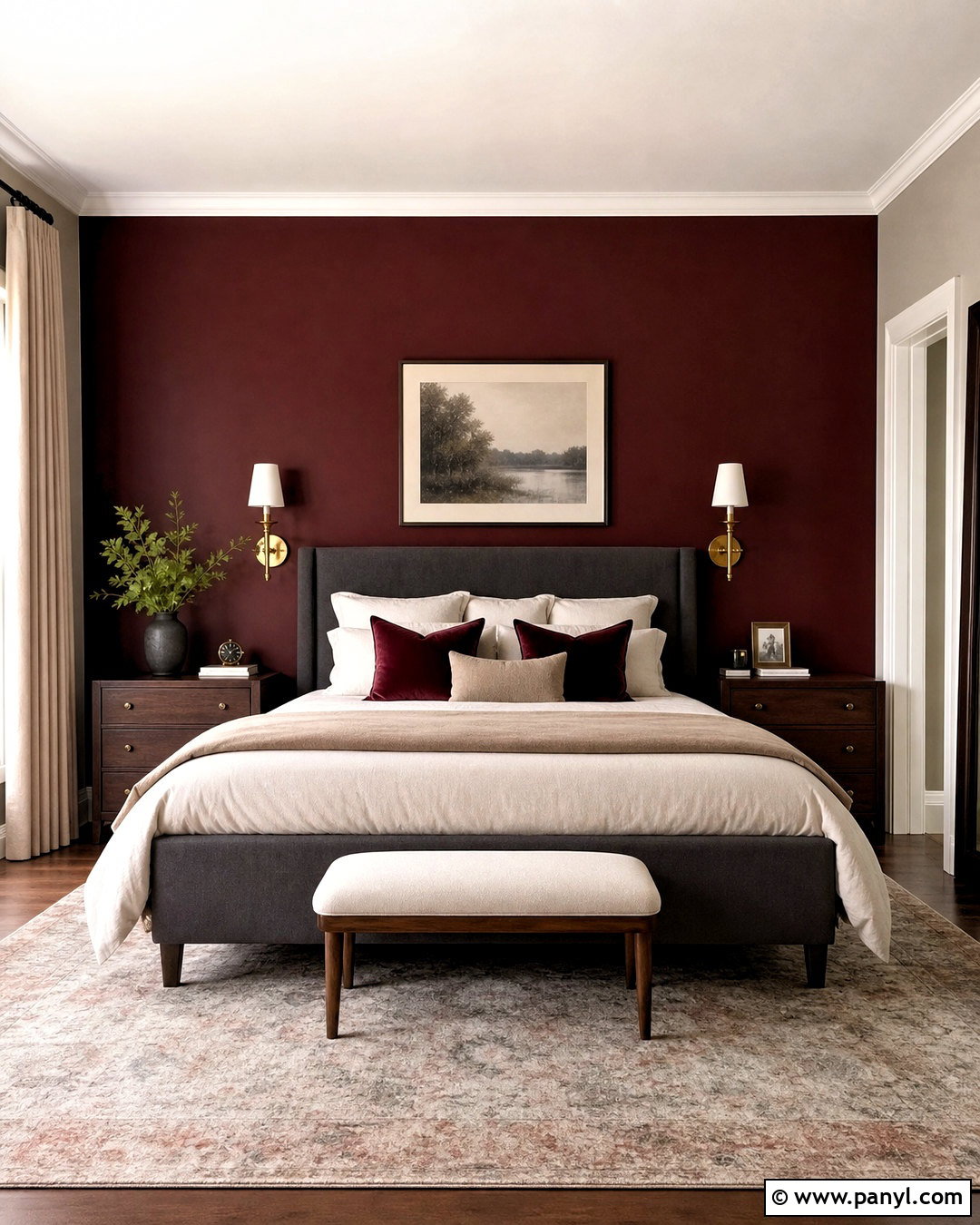 Oxblood Red And Charcoal Bedroom - 20 red color palette ideas