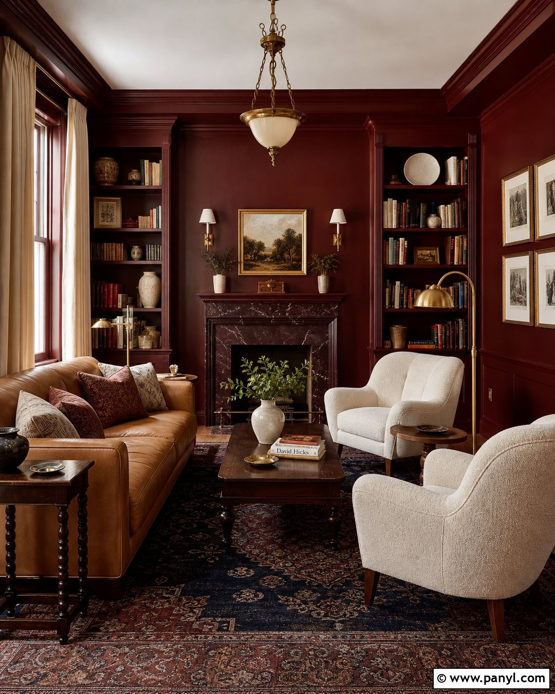 Oxblood Red Library Walls - 30 dark wall paint ideas