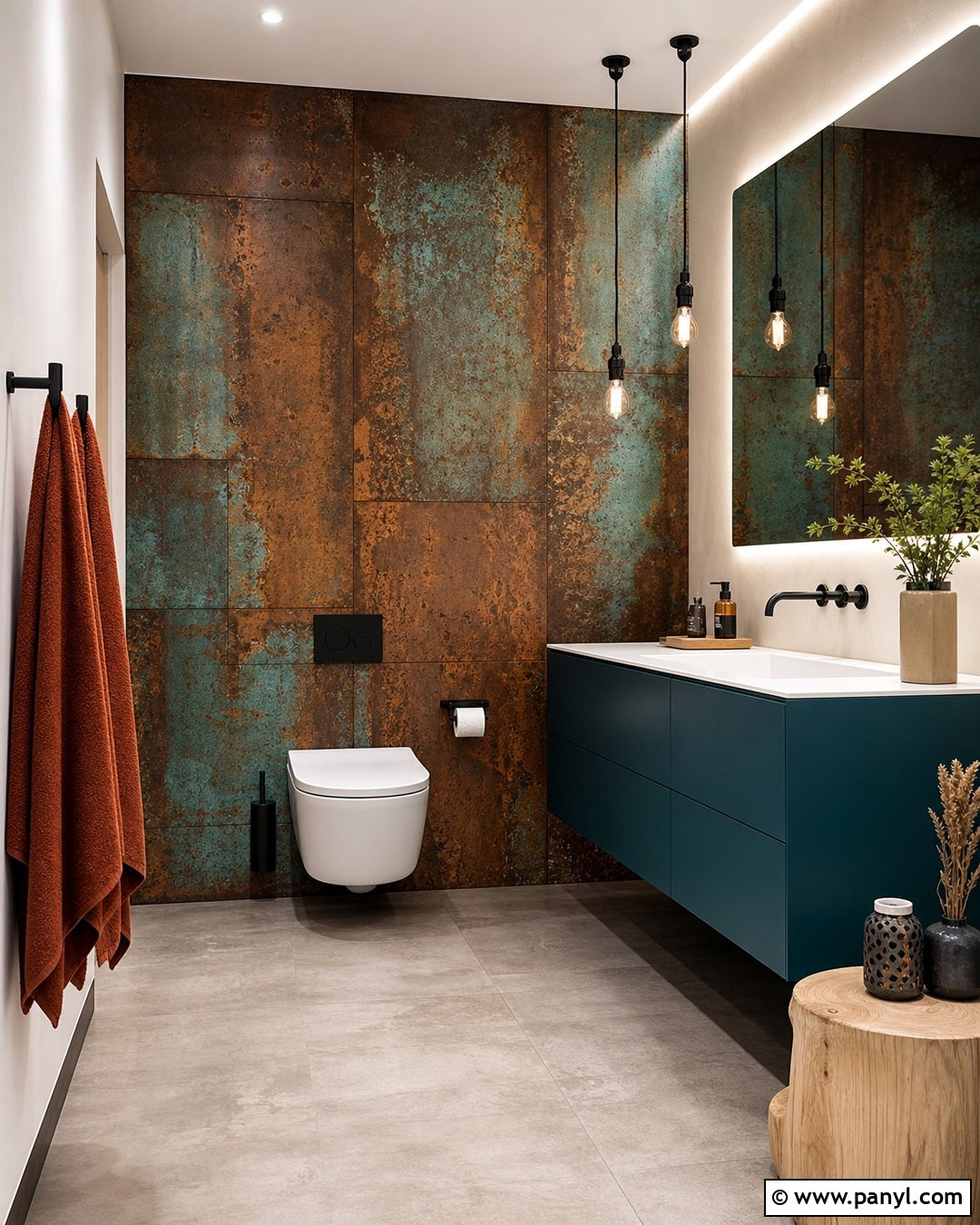 Oxidized Copper Accent Wall - 20 Metallic Accent Wall Bathroom Ideas