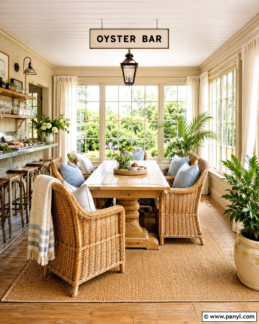 Oyster Bar Sunroom With Wicker Furniture - 20 oyster bar sherwin williams ideas