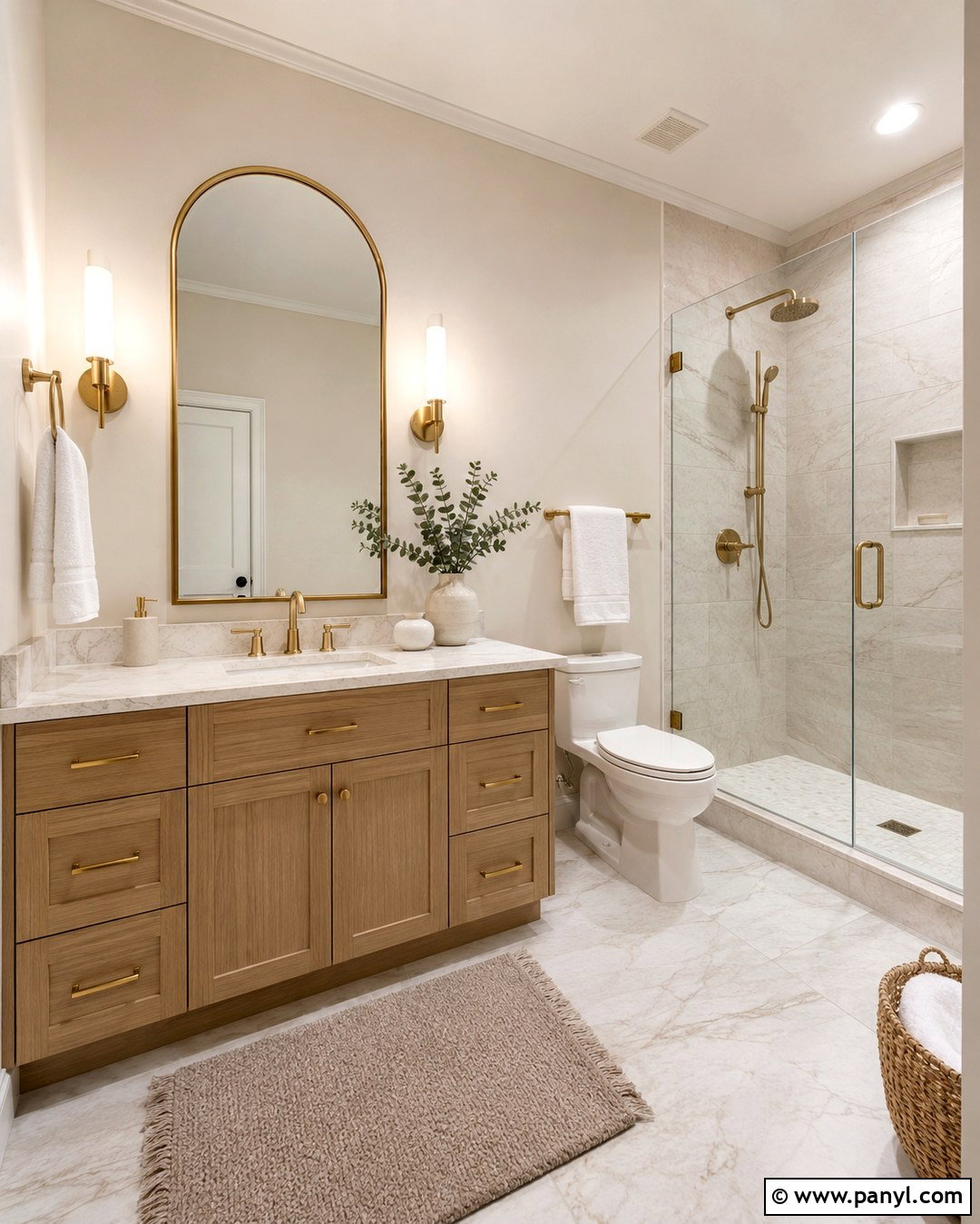 Oyster Bathroom With Marble And Brass - 20 Oyster Wall Paint Ideas