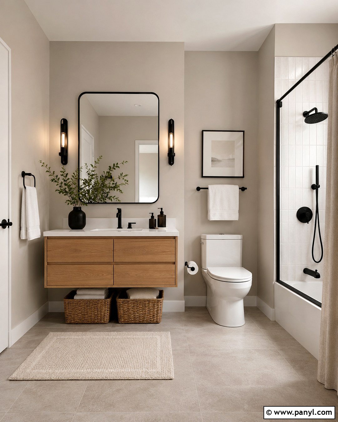 Oyster Bathroom With Matte Black Fixtures - 20 Oyster Wall Paint Ideas