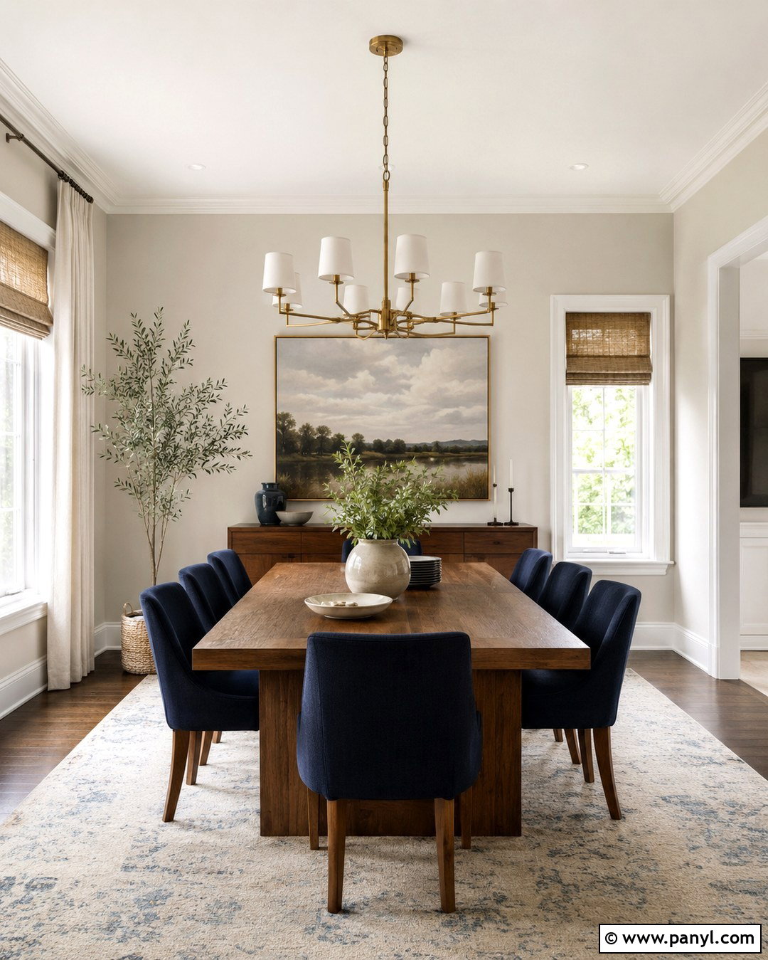 Oyster Dining Room With Navy Accents - 20 Oyster Wall Paint Ideas