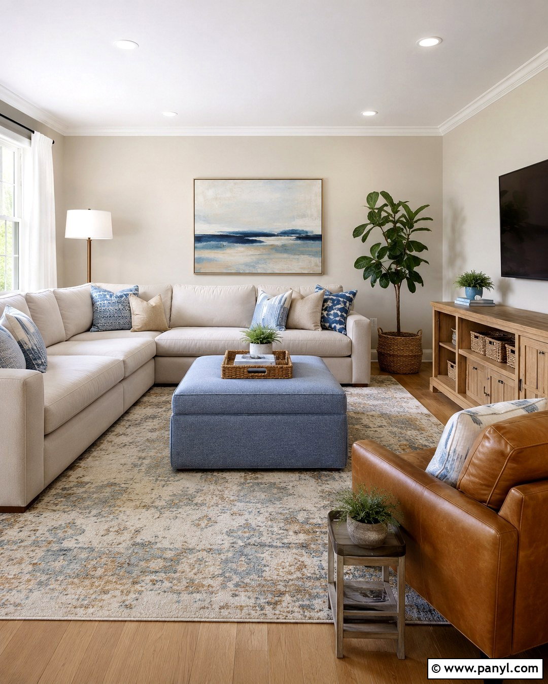 Oyster Family Room With Soft Blue - 20 Oyster Wall Paint Ideas