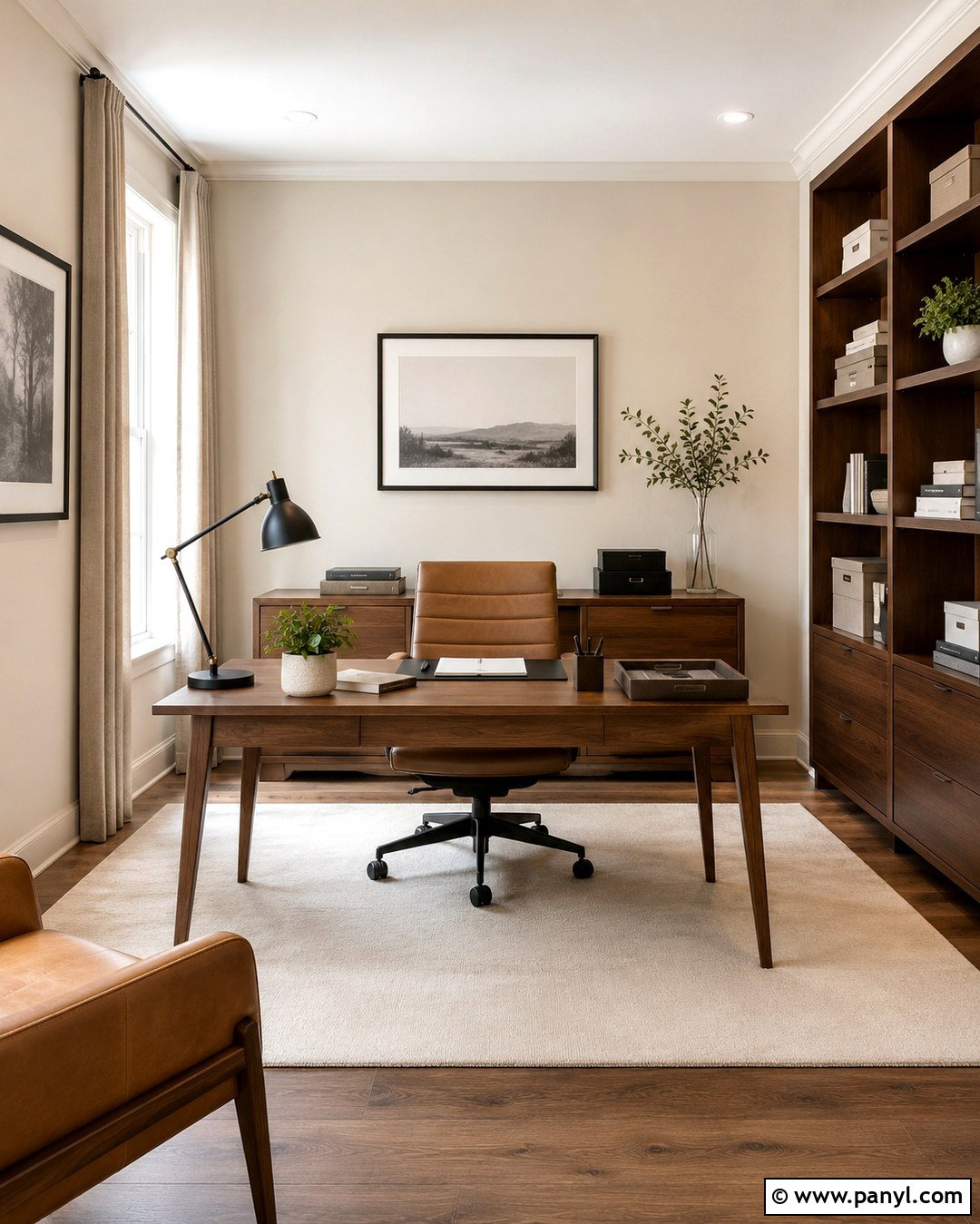 Oyster Home Office With Walnut Furniture - 20 Oyster Wall Paint Ideas